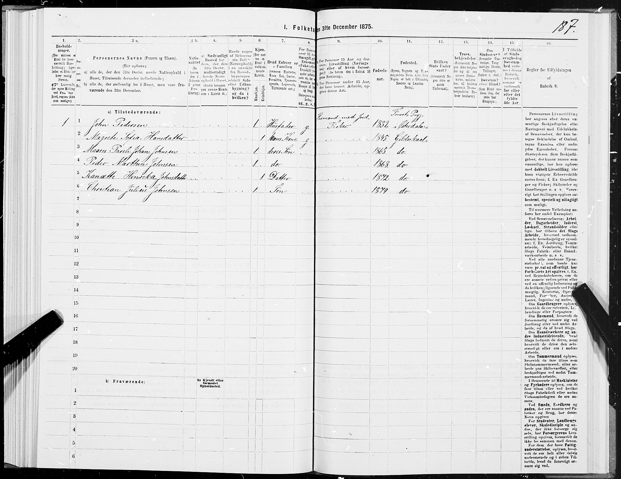 SAT, 1875 census for 1838P Gildeskål, 1875, p. 2187