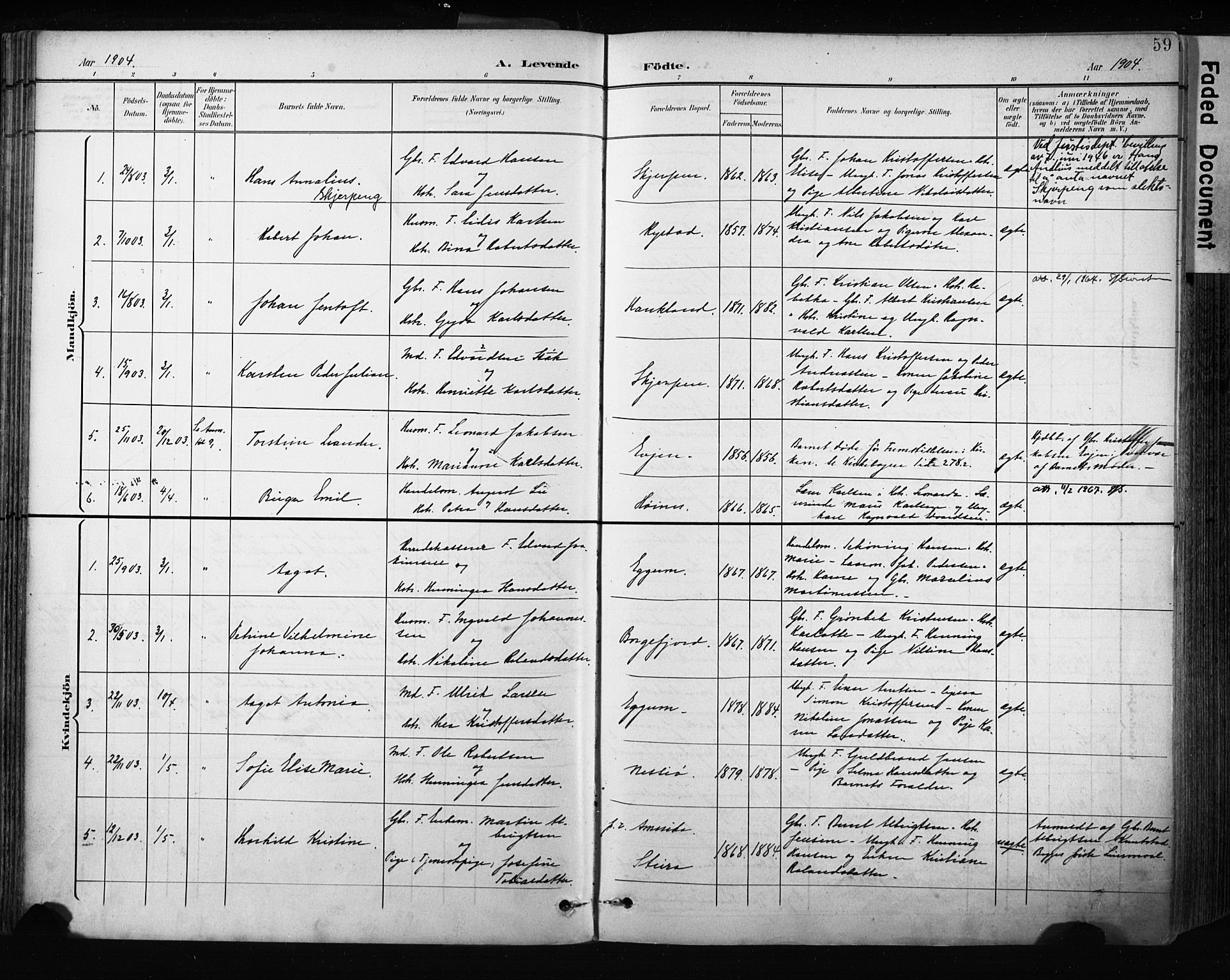 Ministerialprotokoller, klokkerbøker og fødselsregistre - Nordland, AV/SAT-A-1459/880/L1134: Parish register (official) no. 880A08, 1899-1908, p. 59