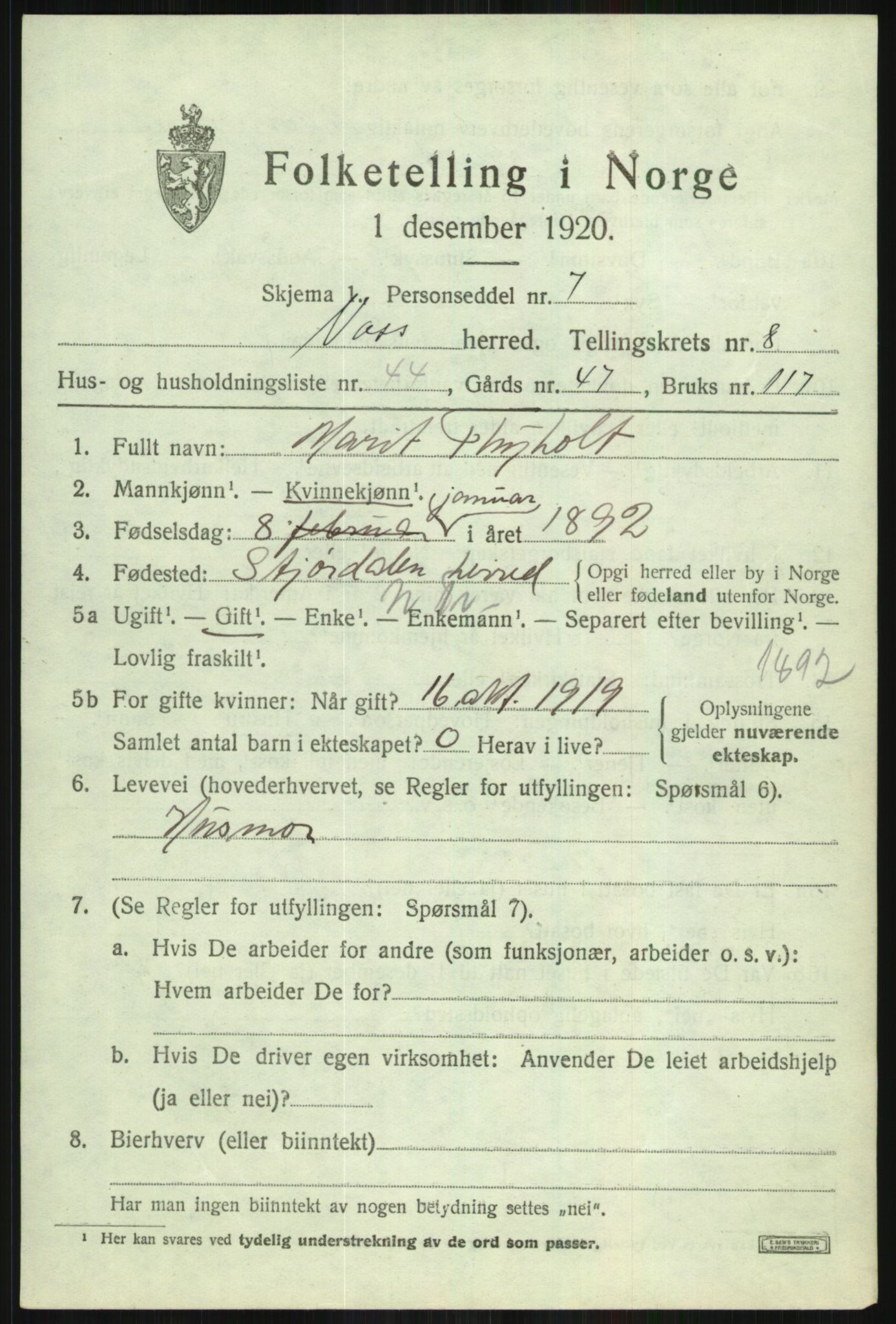 SAB, 1920 census for Voss, 1920, p. 8375