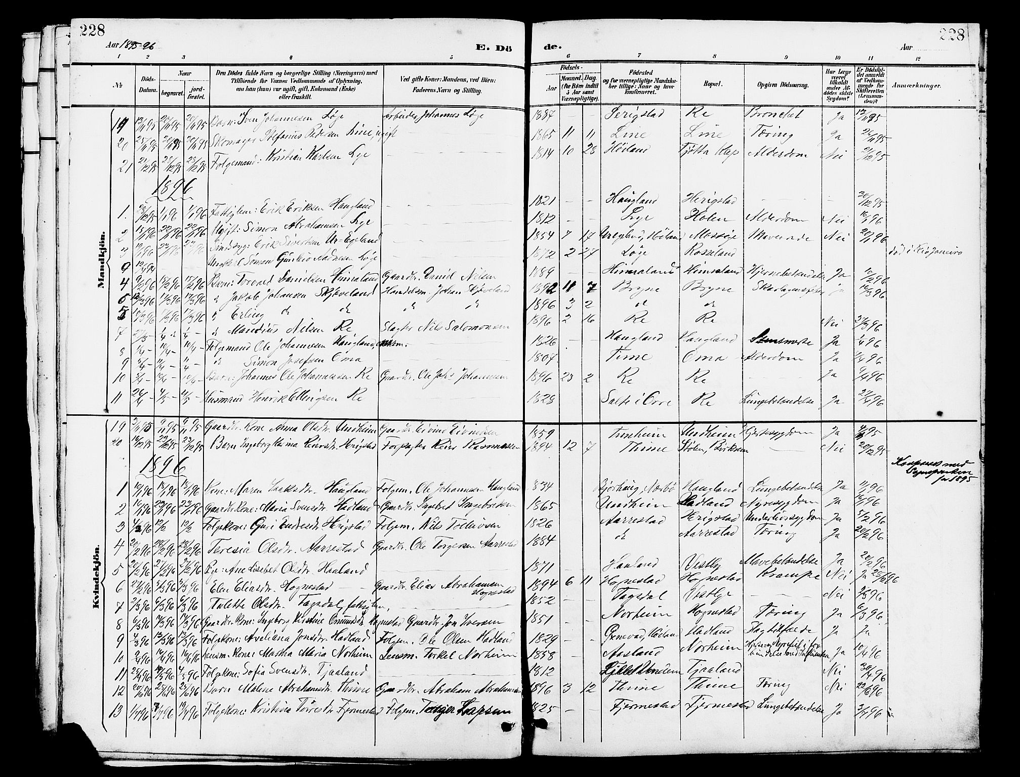Lye sokneprestkontor, SAST/A-101794/001/30BB/L0007: Parish register (copy) no. B 8, 1889-1909, p. 228