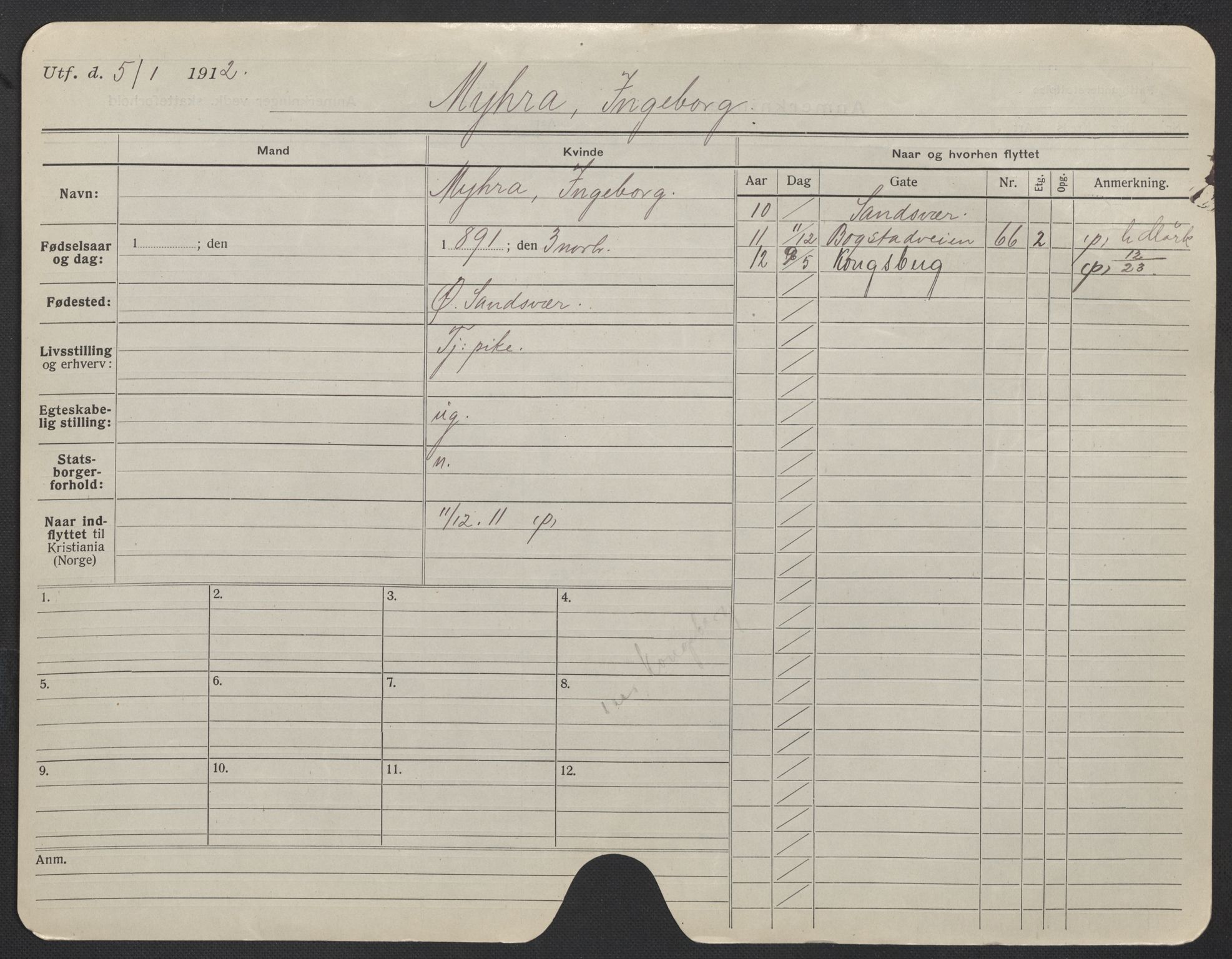 Oslo folkeregister, Registerkort, AV/SAO-A-11715/F/Fa/Fac/L0020: Kvinner, 1906-1914, p. 1128a