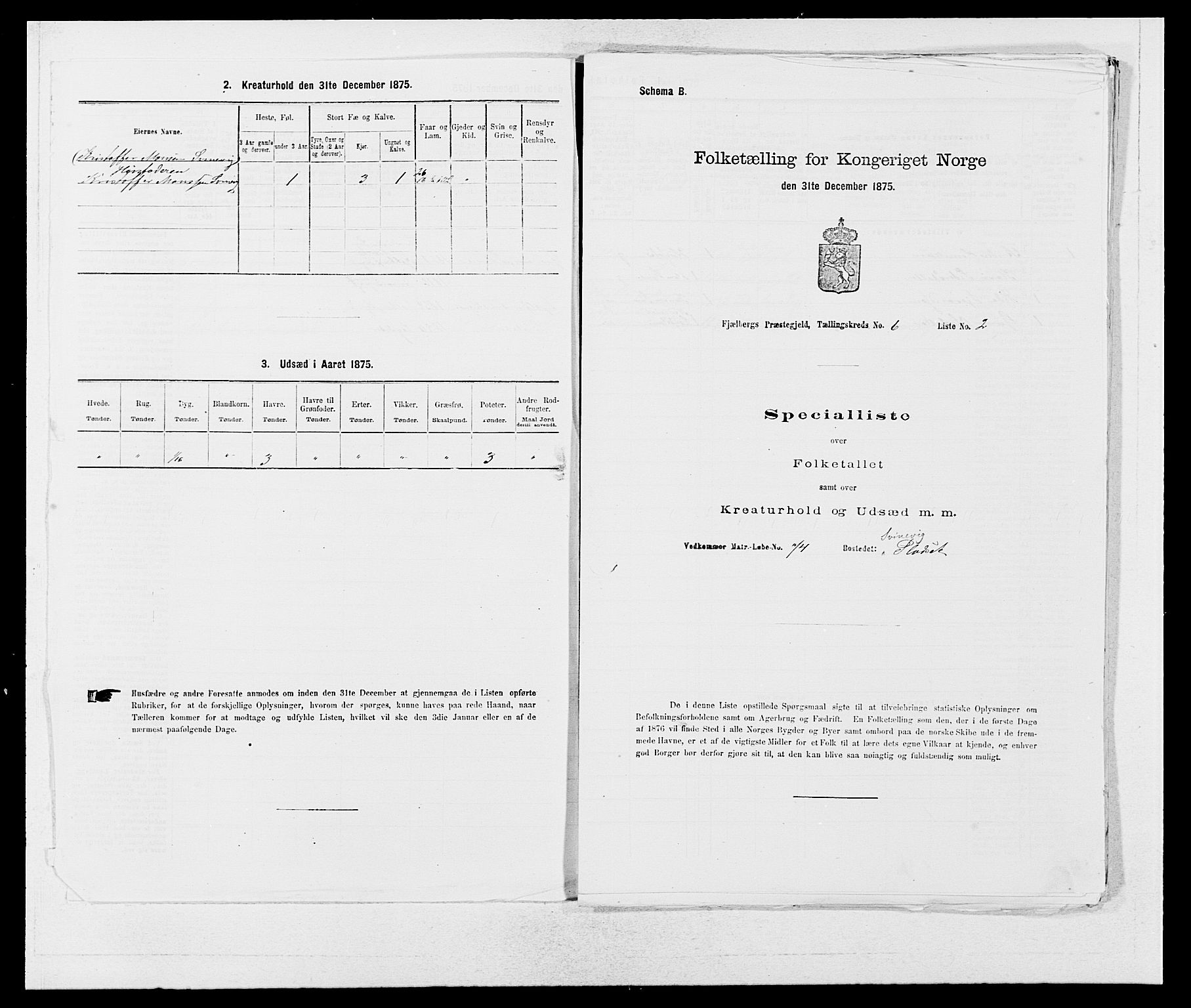 SAB, 1875 census for 1213P Fjelberg, 1875, p. 599