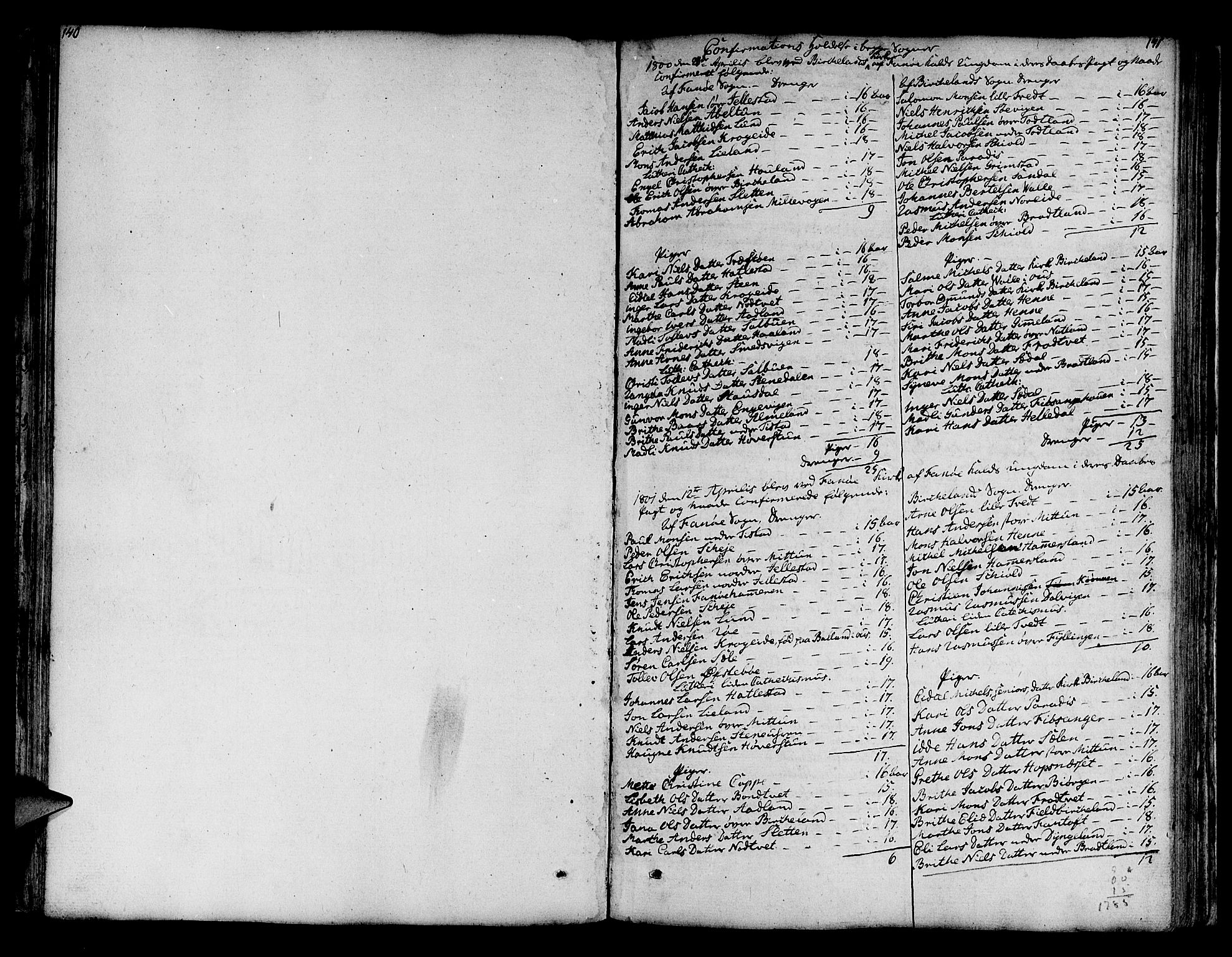 Fana Sokneprestembete, SAB/A-75101/H/Haa/Haaa/L0006: Parish register (official) no. A 6, 1800-1815, p. 140-141