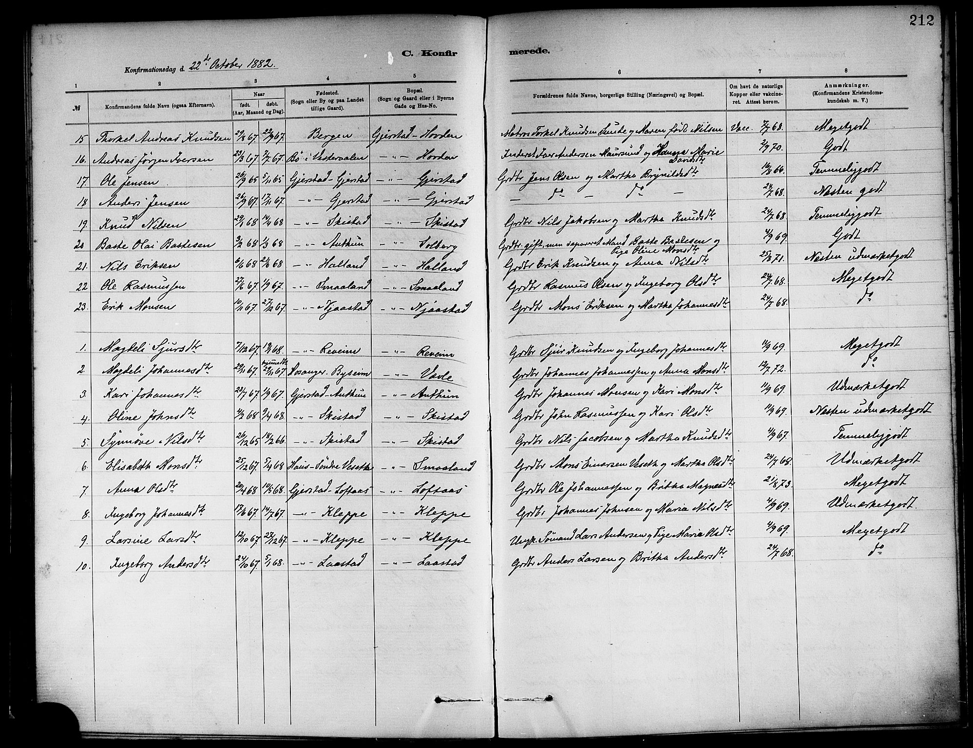 Haus sokneprestembete, AV/SAB-A-75601/H/Haa: Parish register (official) no. A 19I, 1878-1886, p. 212