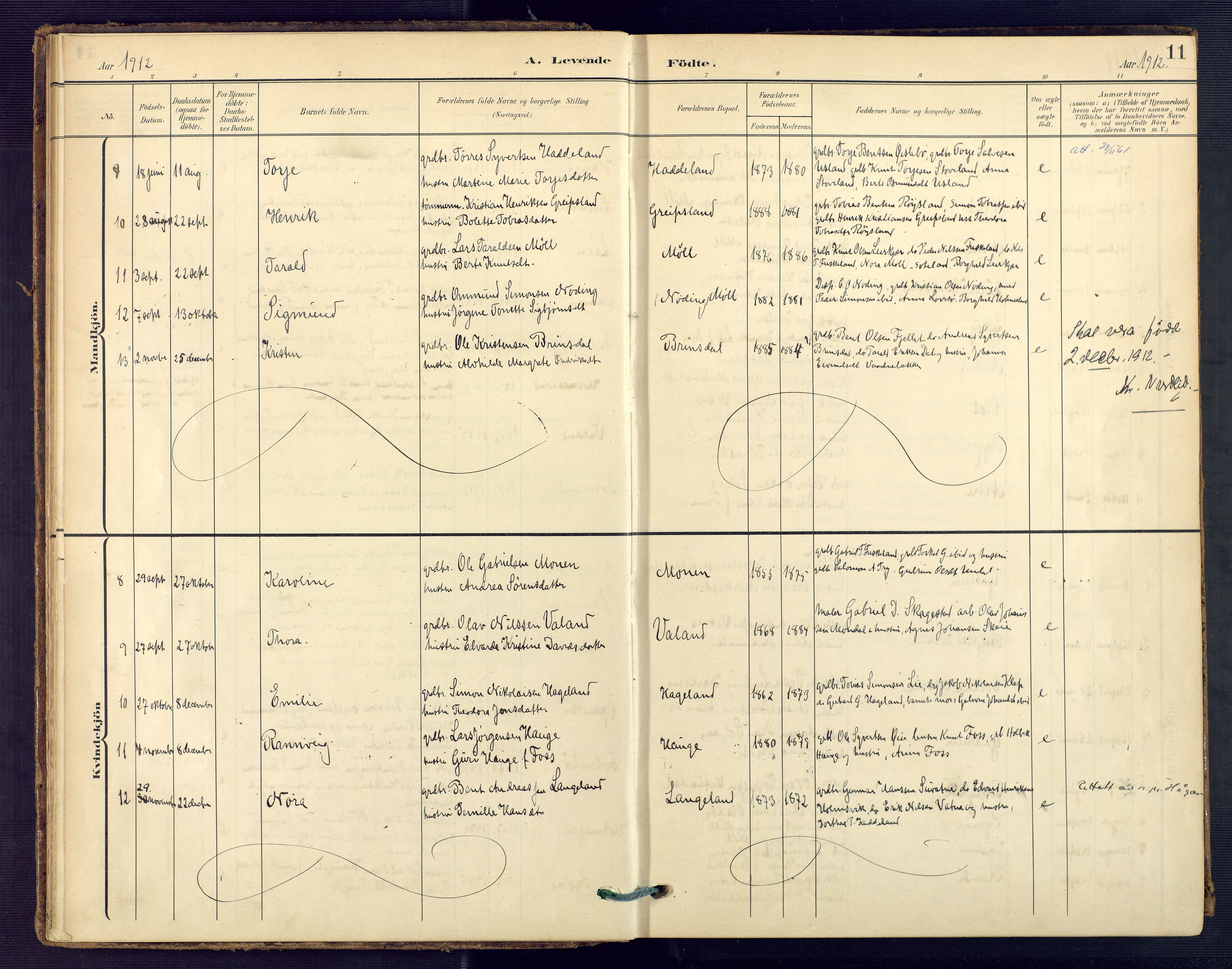 Holum sokneprestkontor, SAK/1111-0022/F/Fa/Faa/L0008: Parish register (official) no. A 8, 1908-1929, p. 11