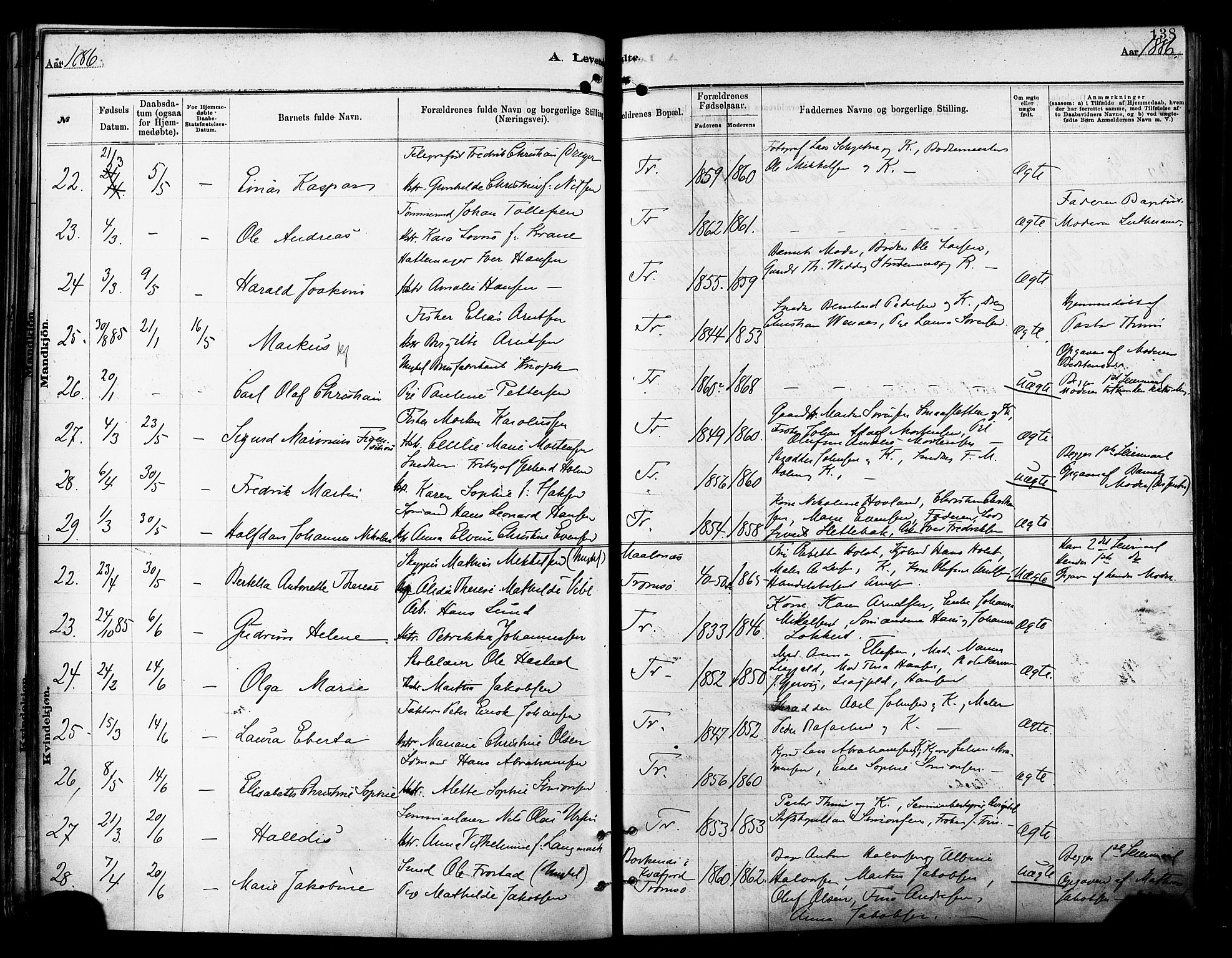 Tromsø sokneprestkontor/stiftsprosti/domprosti, SATØ/S-1343/G/Ga/L0014kirke: Parish register (official) no. 14, 1878-1888, p. 138