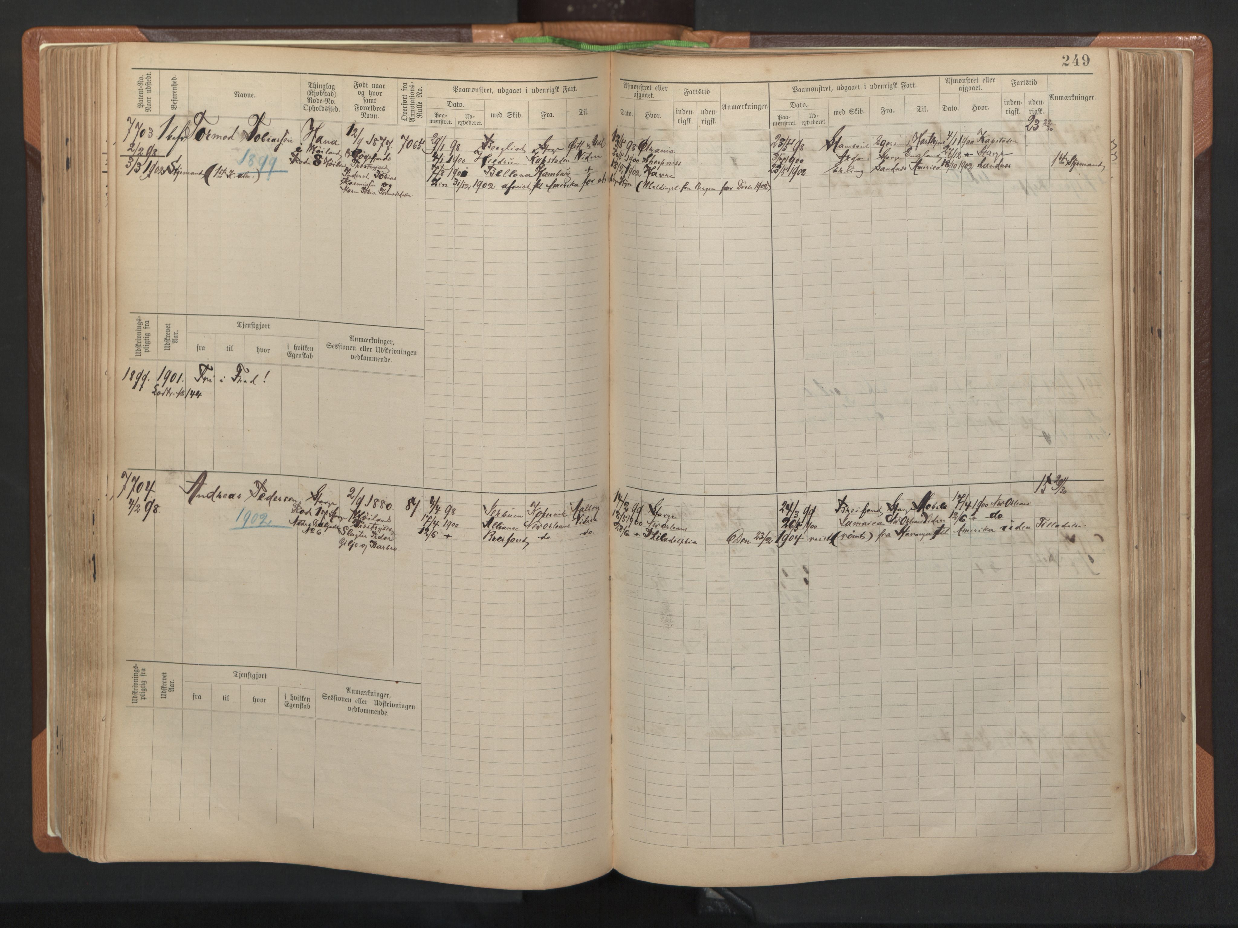 Stavanger sjømannskontor, SAST/A-102006/F/Fb/Fbb/L0012: Sjøfartshovedrulle, patentnr. 7207-8158, 1894-1904, p. 252