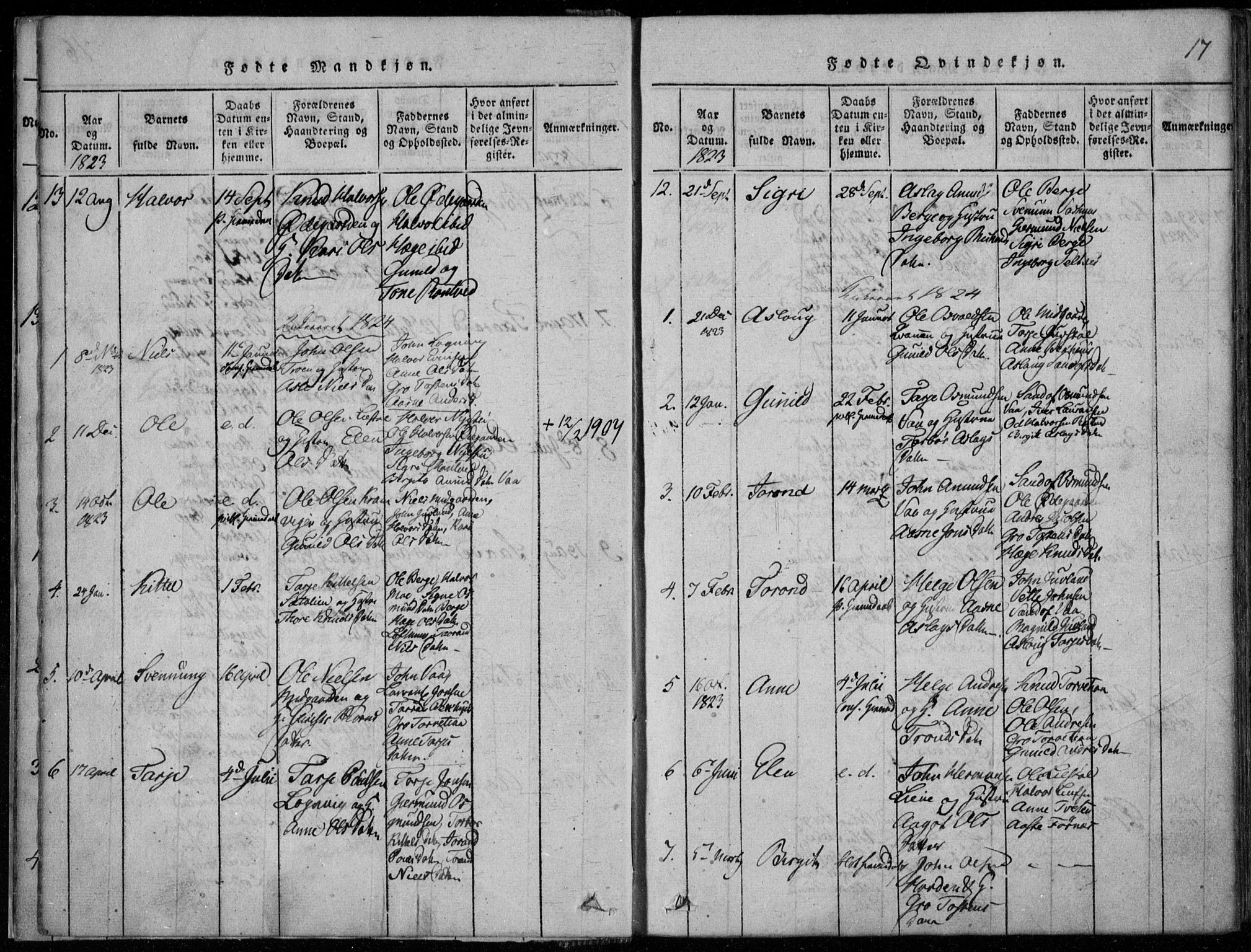Rauland kirkebøker, SAKO/A-292/F/Fa/L0001: Parish register (official) no. 1, 1814-1859, p. 17