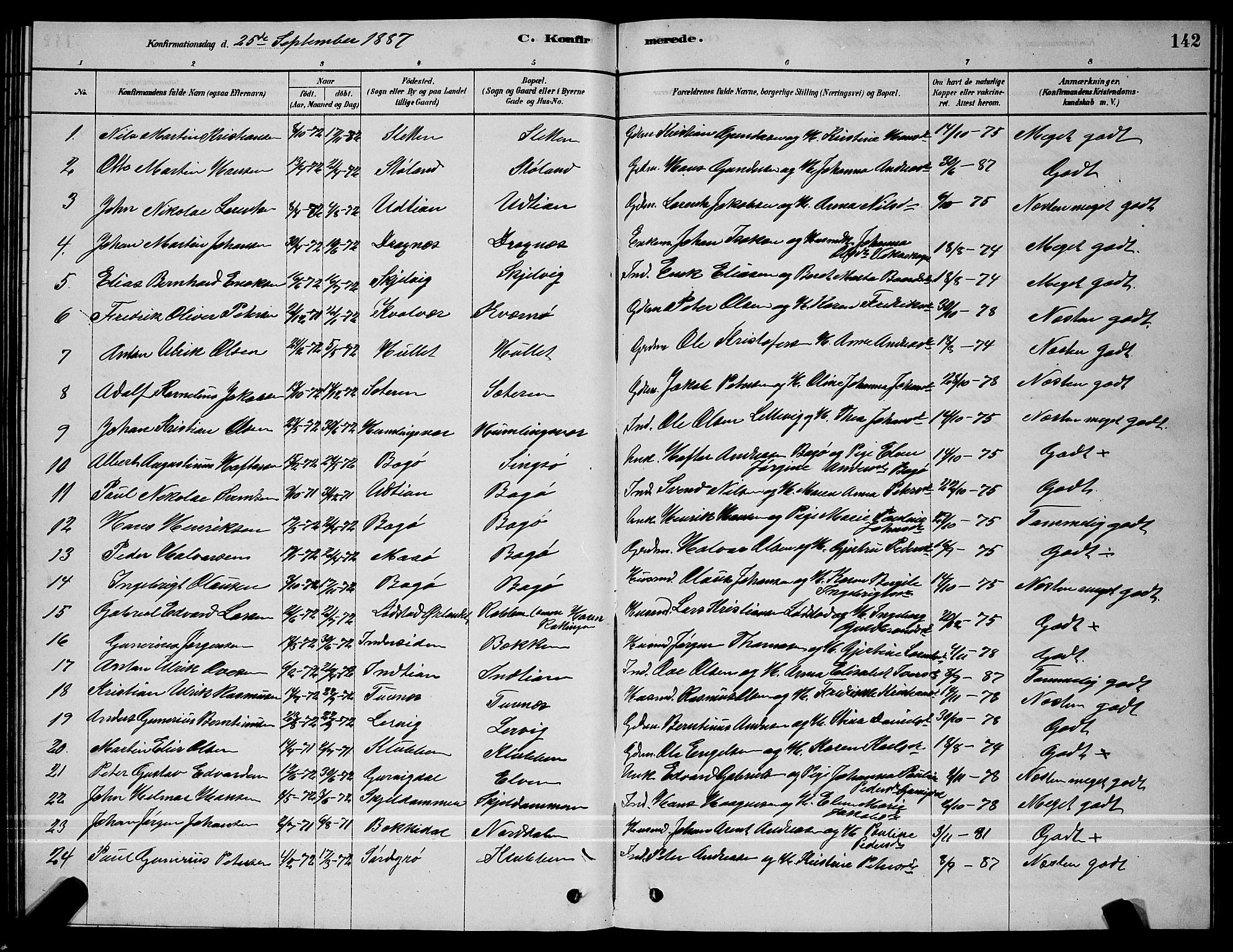 Ministerialprotokoller, klokkerbøker og fødselsregistre - Sør-Trøndelag, SAT/A-1456/640/L0585: Parish register (copy) no. 640C03, 1878-1891, p. 142