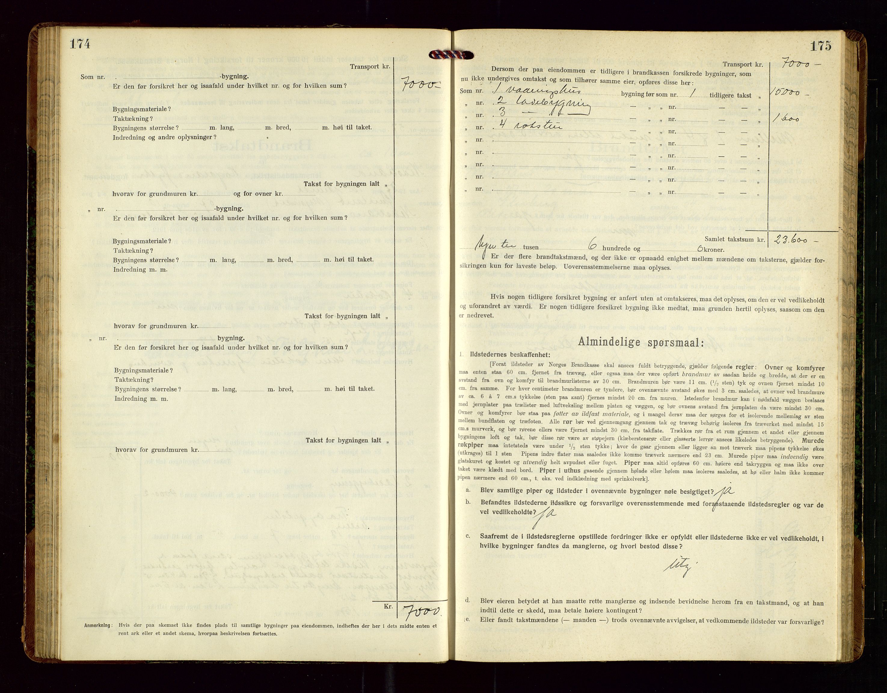 Nedstrand lensmannskontor, SAST/A-100236/Gob/L0002: "Brandtakstprotokol for Nerstrand lensmandsdistrikt Rogaland Fylke", 1916-1949, p. 174-175