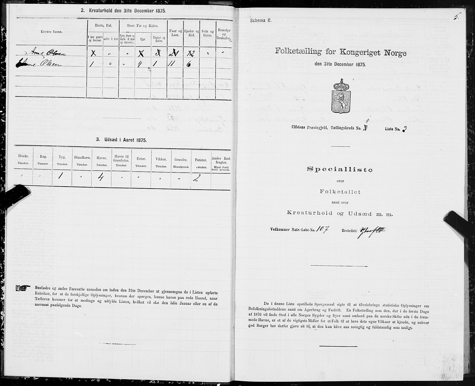 SAT, 1875 census for 1516P Ulstein, 1875, p. 1005