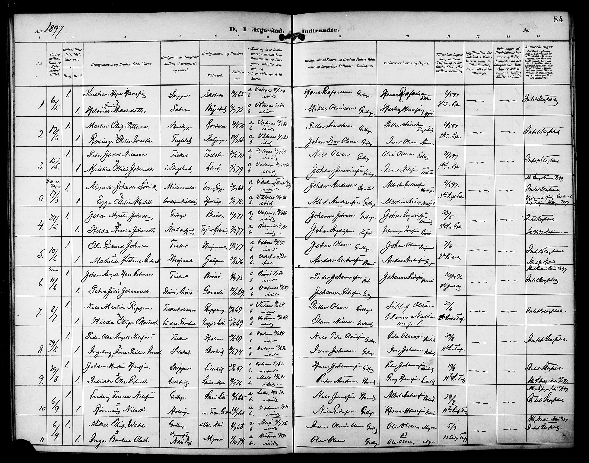 Ministerialprotokoller, klokkerbøker og fødselsregistre - Nordland, AV/SAT-A-1459/810/L0152: Parish register (official) no. 810A11, 1895-1899, p. 84