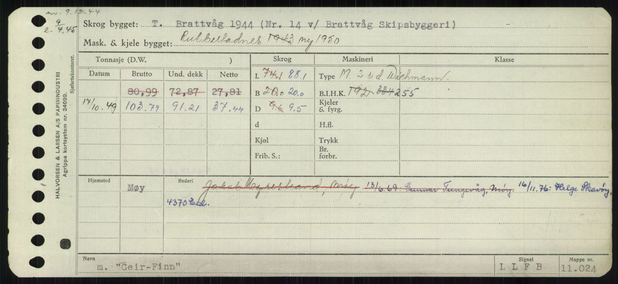 Sjøfartsdirektoratet med forløpere, Skipsmålingen, RA/S-1627/H/Ha/L0002/0002: Fartøy, Eik-Hill / Fartøy, G-Hill, p. 69