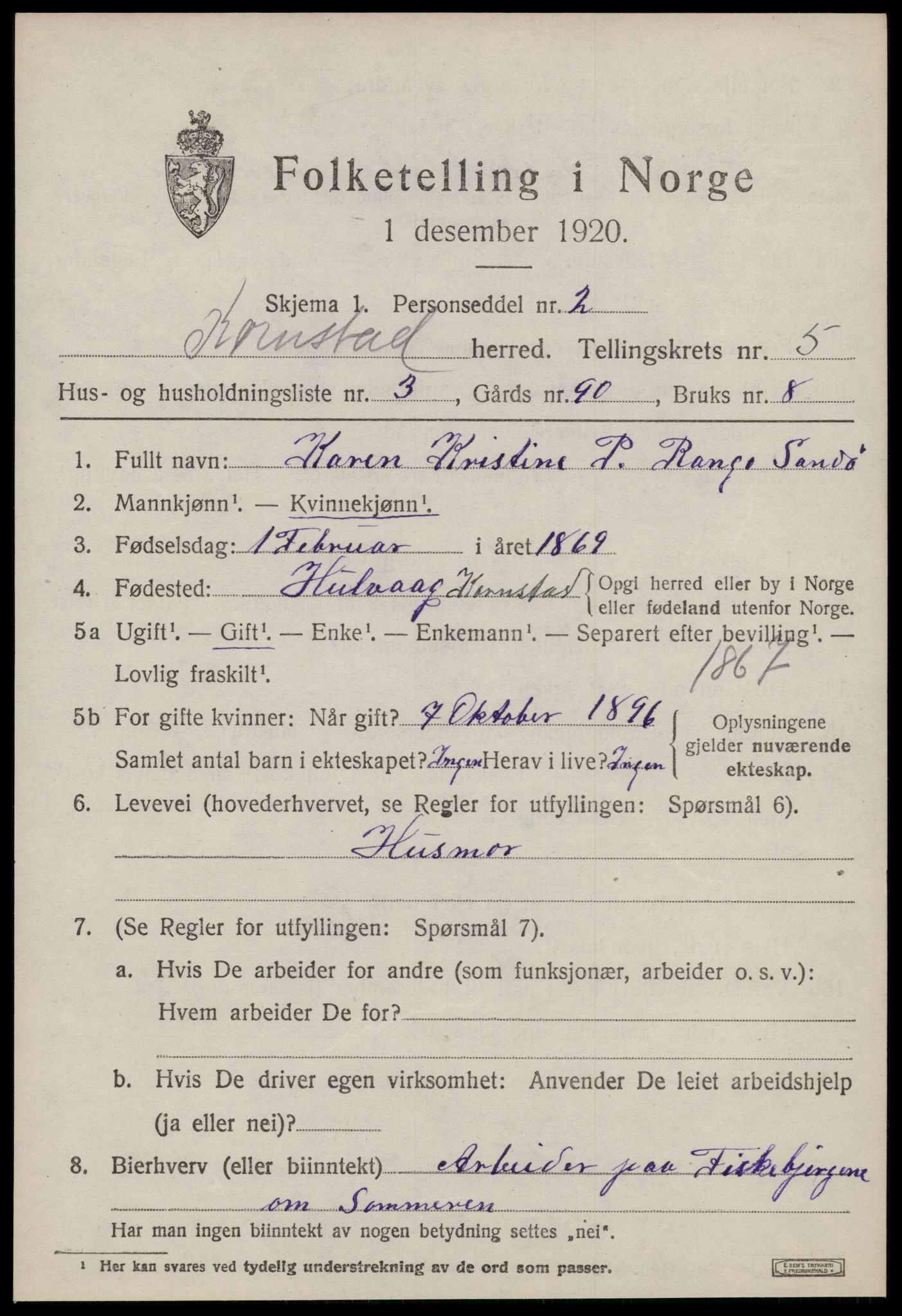 SAT, 1920 census for Kornstad, 1920, p. 2771