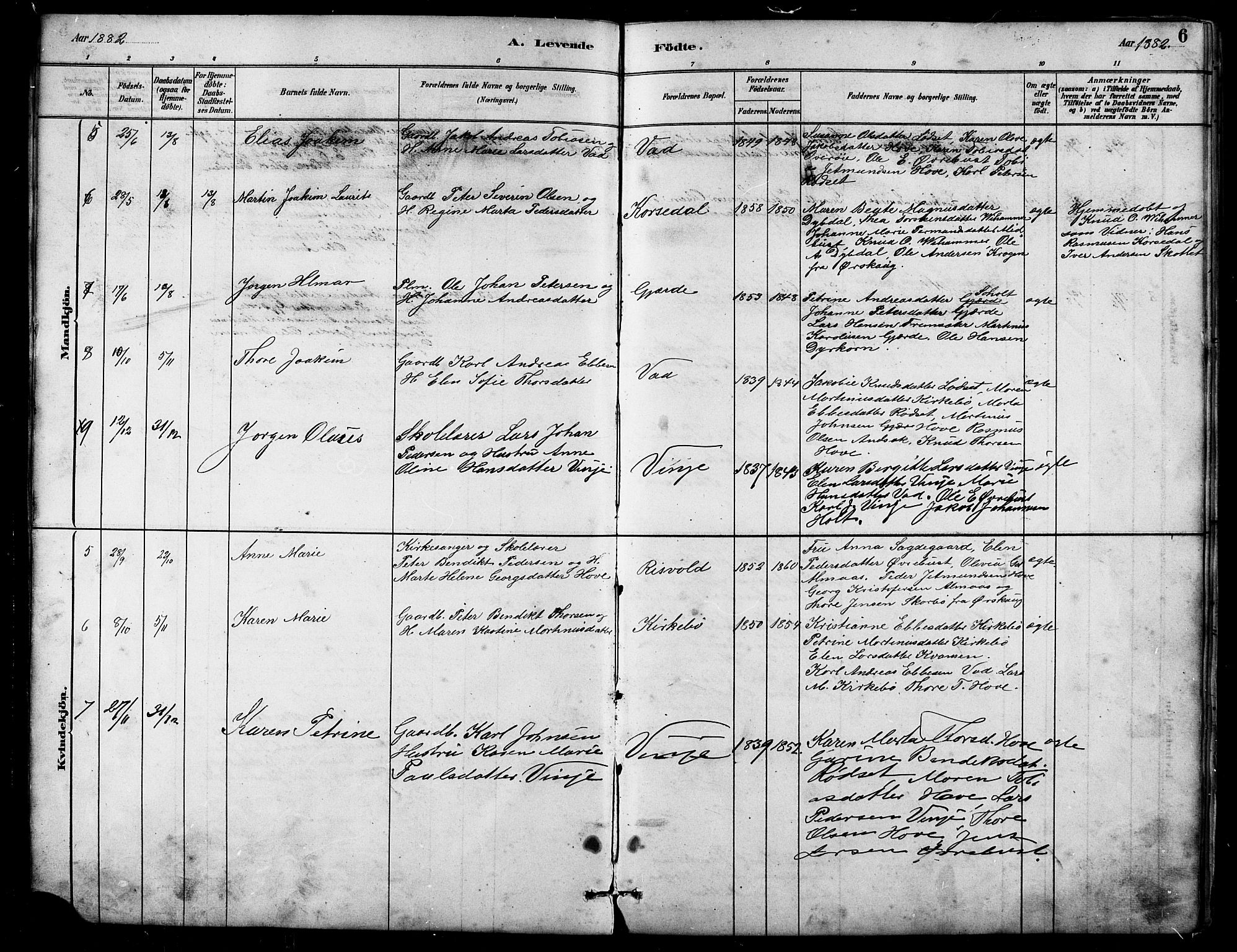 Ministerialprotokoller, klokkerbøker og fødselsregistre - Møre og Romsdal, AV/SAT-A-1454/521/L0302: Parish register (copy) no. 521C03, 1882-1907, p. 6