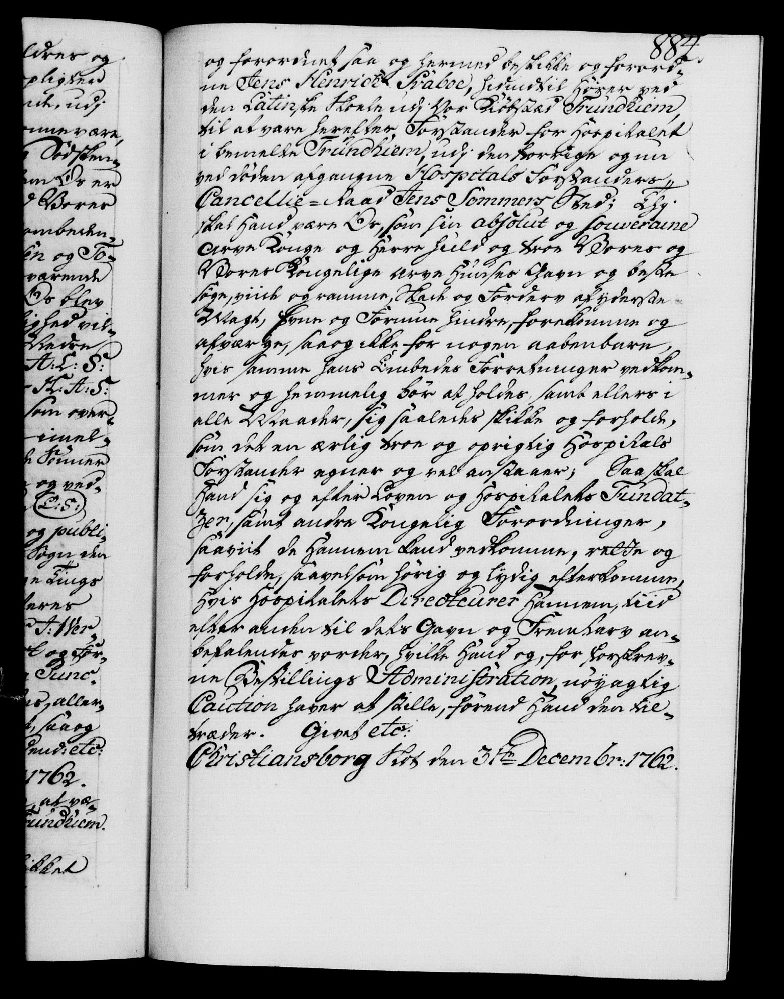 Danske Kanselli 1572-1799, AV/RA-EA-3023/F/Fc/Fca/Fcaa/L0041: Norske registre, 1760-1762, p. 884a