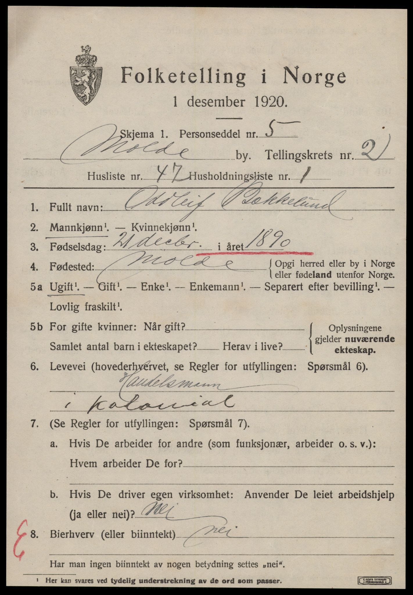 SAT, 1920 census for Molde, 1920, p. 3863