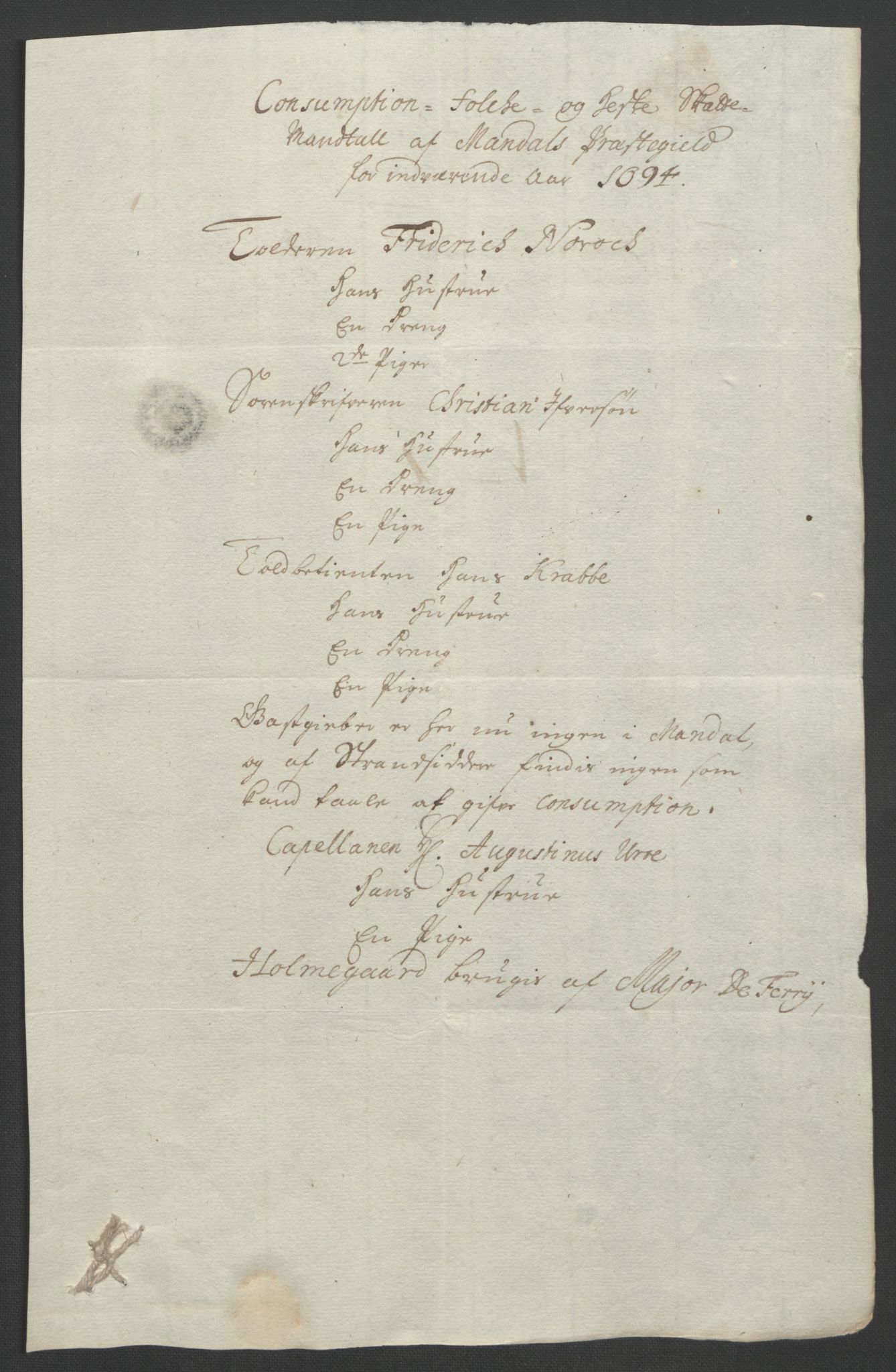 Rentekammeret inntil 1814, Reviderte regnskaper, Fogderegnskap, AV/RA-EA-4092/R43/L2545: Fogderegnskap Lista og Mandal, 1694-1695, p. 106