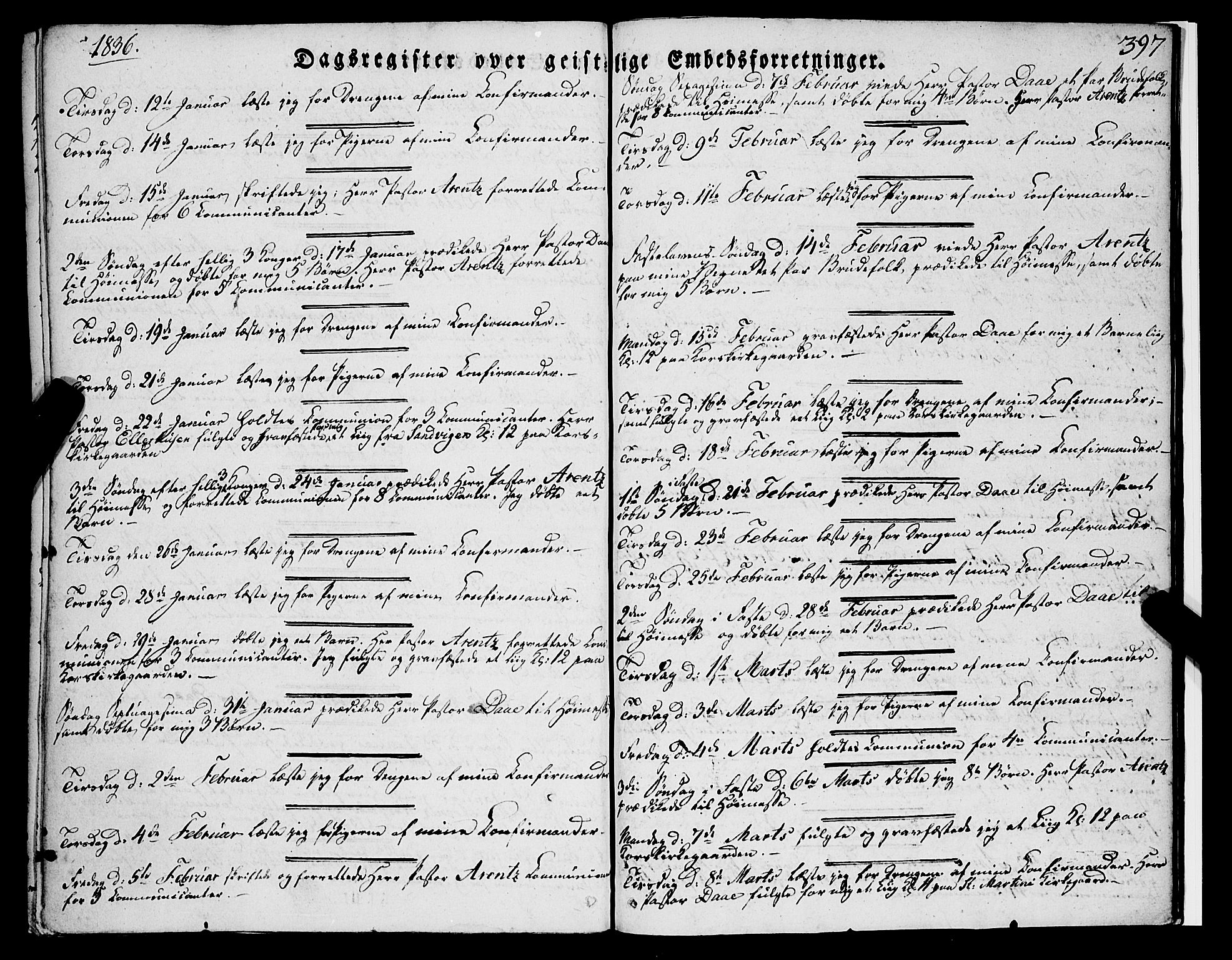 Korskirken sokneprestembete, SAB/A-76101/H/Haa/L0050: Parish register (official) no. F 1, 1821-1869, p. 397