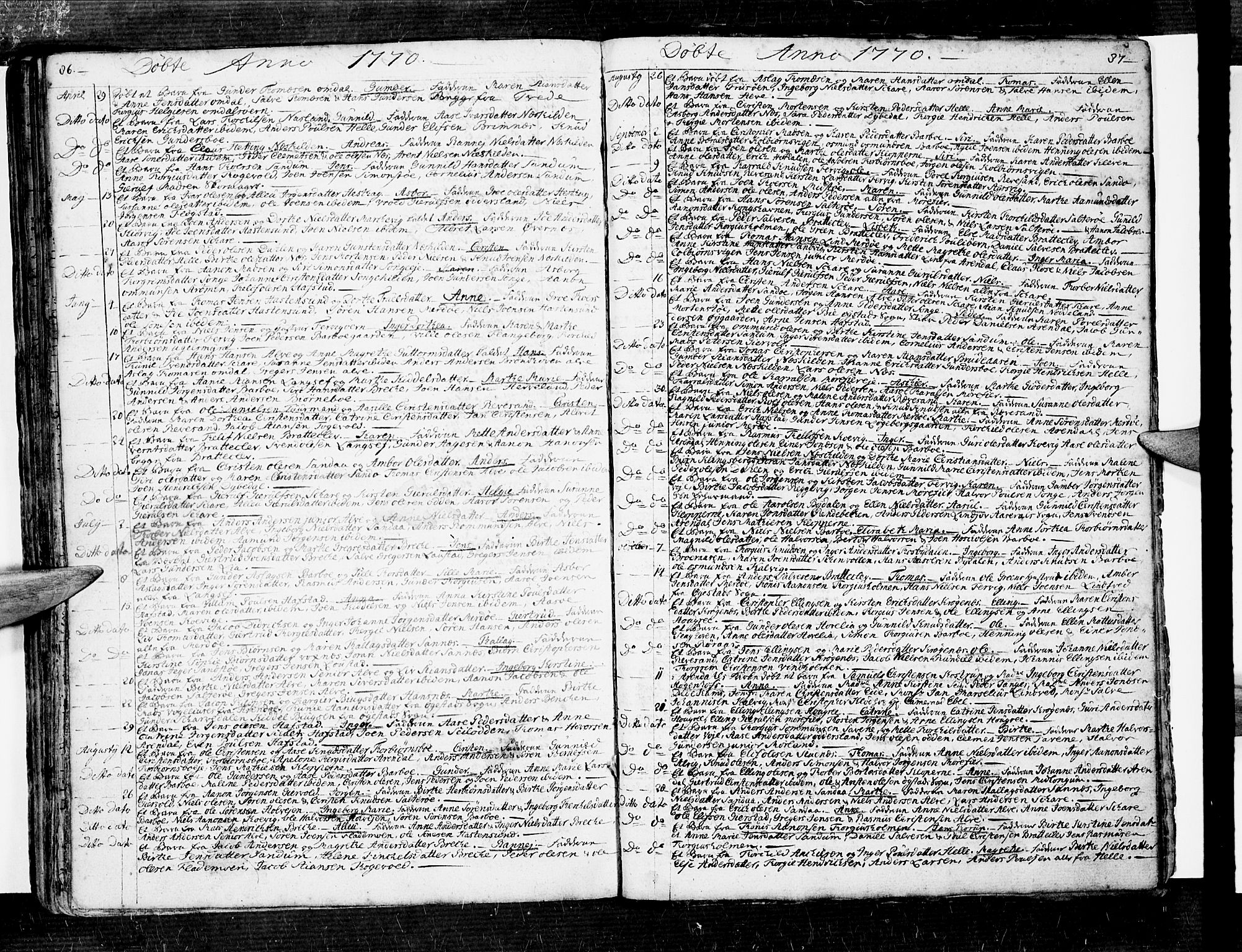 Tromøy sokneprestkontor, SAK/1111-0041/F/Fa/L0001: Parish register (official) no. A 1, 1747-1793, p. 86-87
