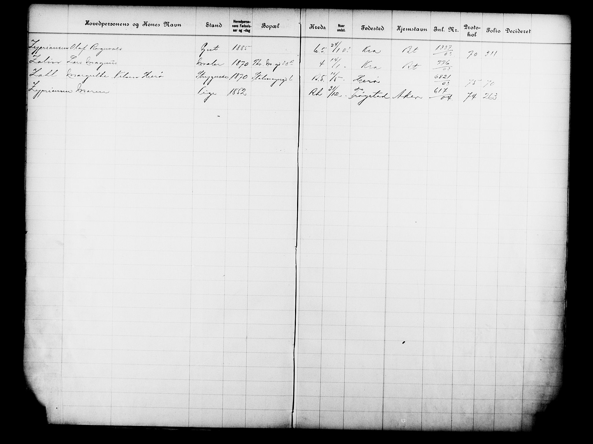 Fattigvesenet, OBA/A-20045/Fb/L0022: Hjemstavnsregister, 1903, p. 219