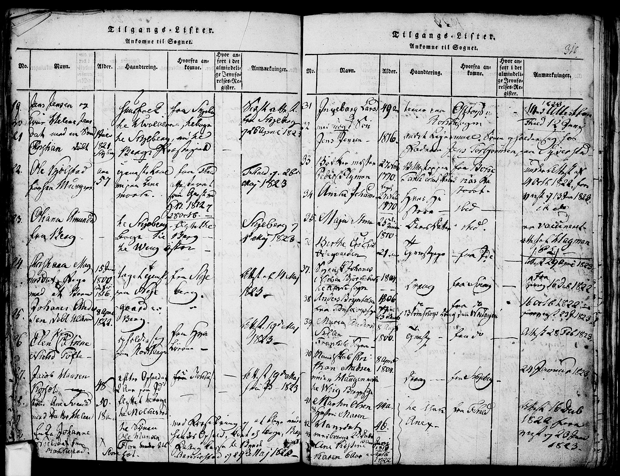 Berg prestekontor Kirkebøker, SAO/A-10902/F/Fa/L0002: Parish register (official) no. I 2, 1815-1831, p. 310