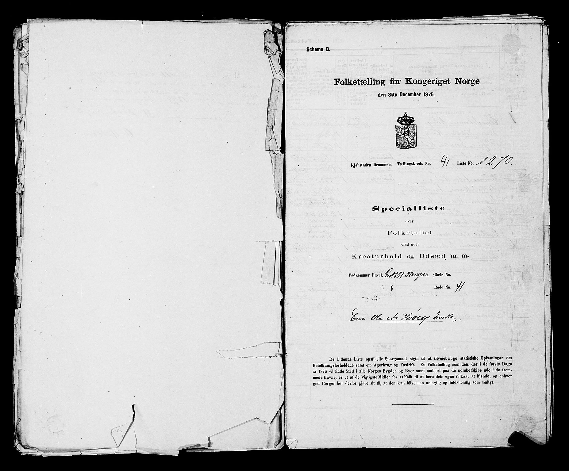 SAKO, 1875 census for 0602 Drammen, 1875, p. 3475