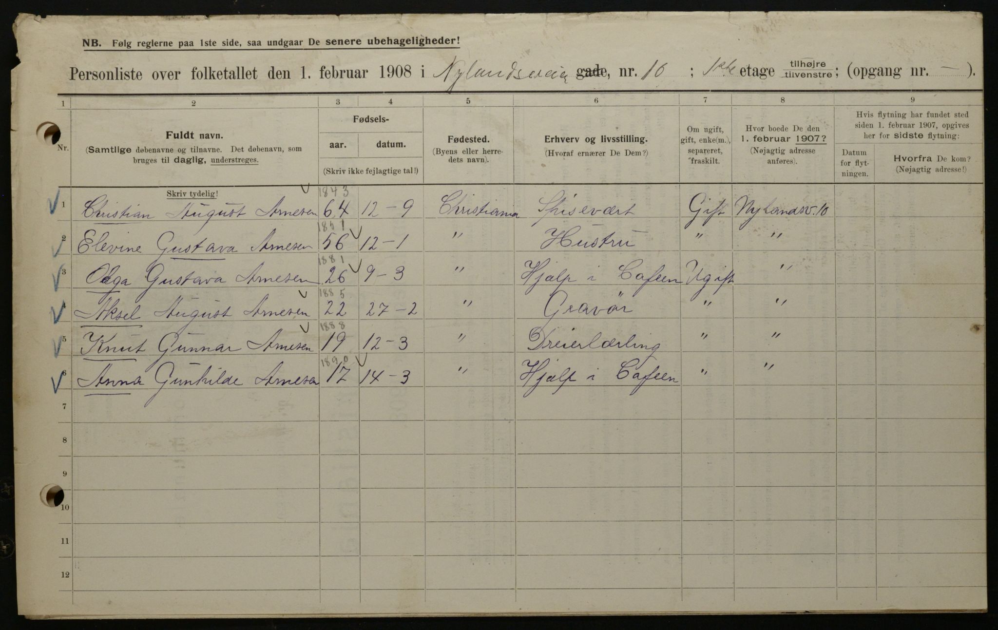 OBA, Municipal Census 1908 for Kristiania, 1908, p. 66534