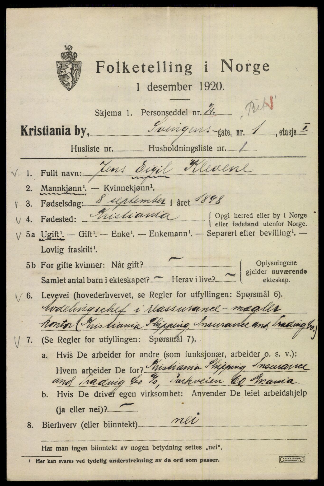 SAO, 1920 census for Kristiania, 1920, p. 560177