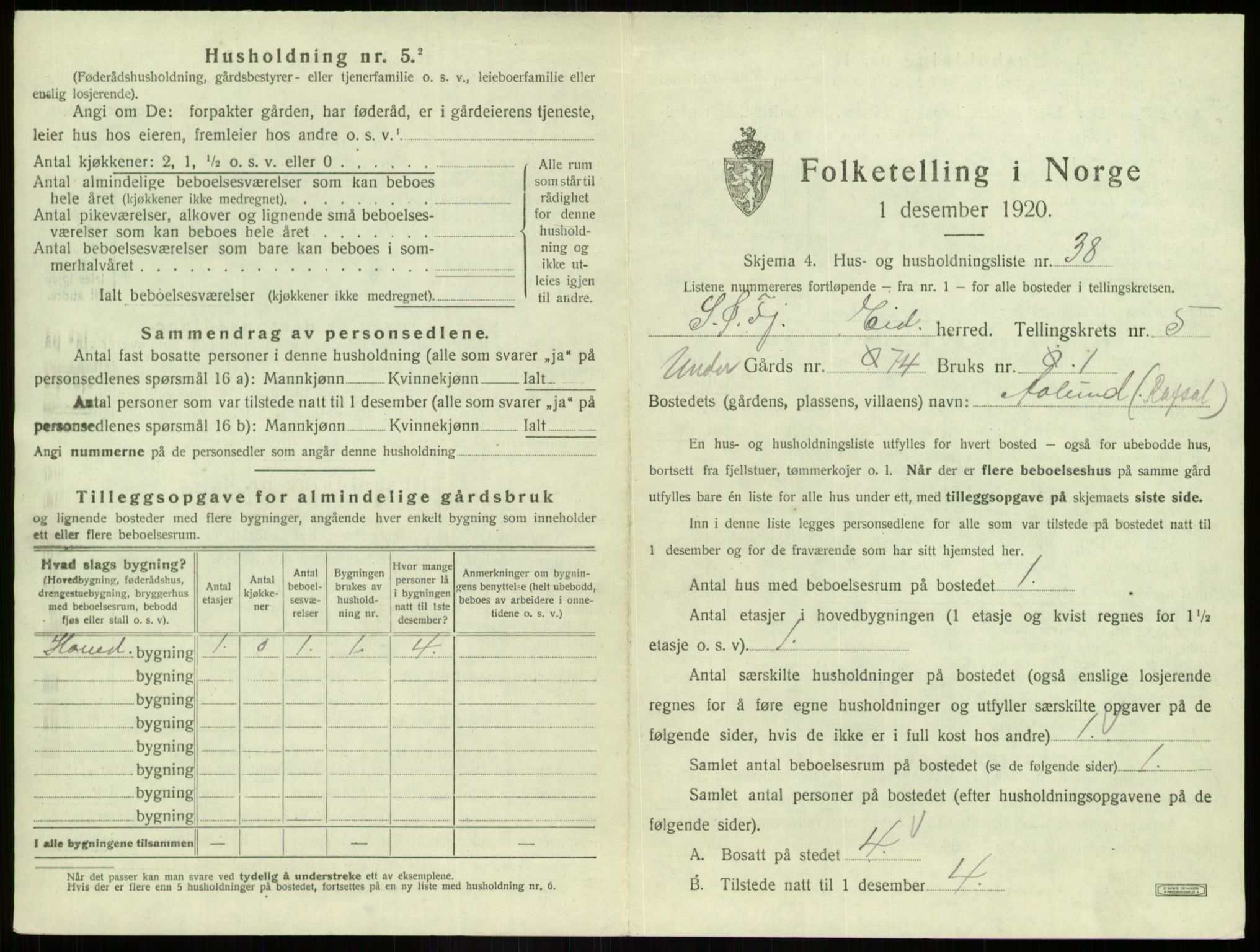 SAB, 1920 census for Eid, 1920, p. 311