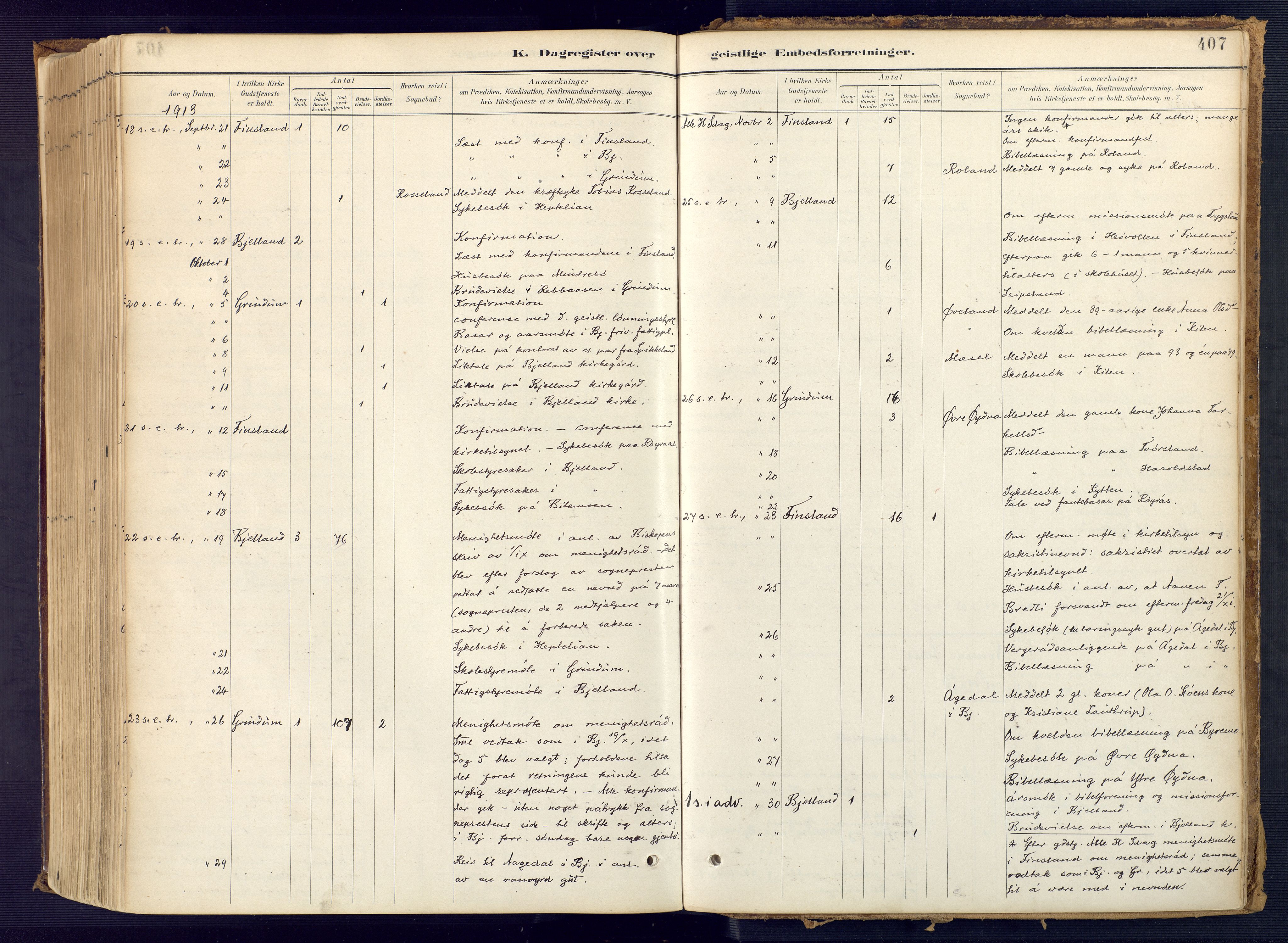 Bjelland sokneprestkontor, AV/SAK-1111-0005/F/Fa/Faa/L0004: Parish register (official) no. A 4, 1887-1923, p. 407