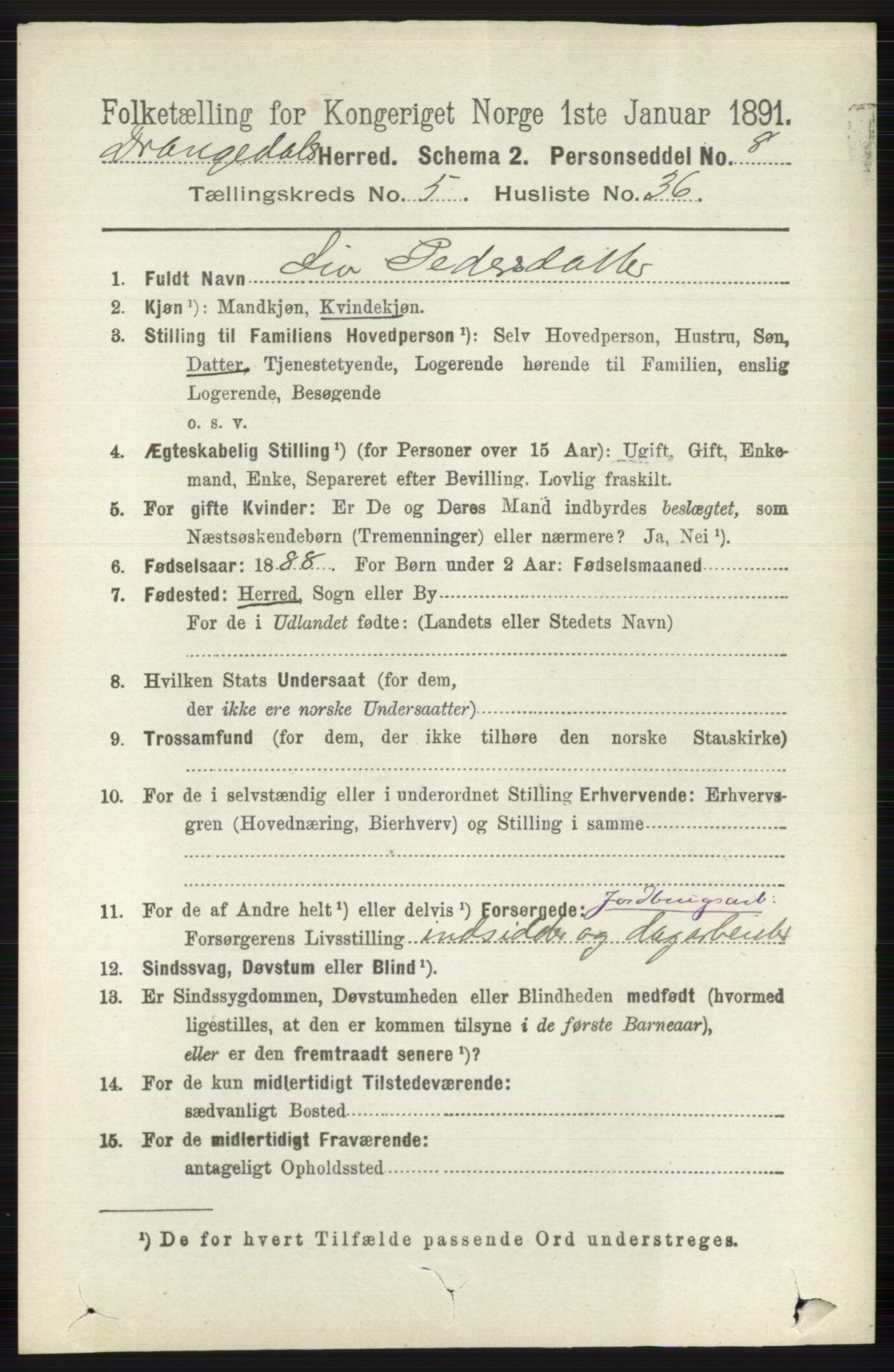 RA, 1891 census for 0817 Drangedal, 1891, p. 1918