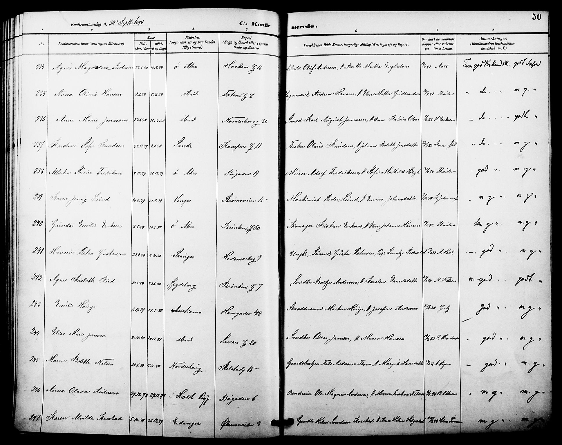 Kampen prestekontor Kirkebøker, AV/SAO-A-10853/F/Fa/L0008: Parish register (official) no. I 8, 1892-1902, p. 50