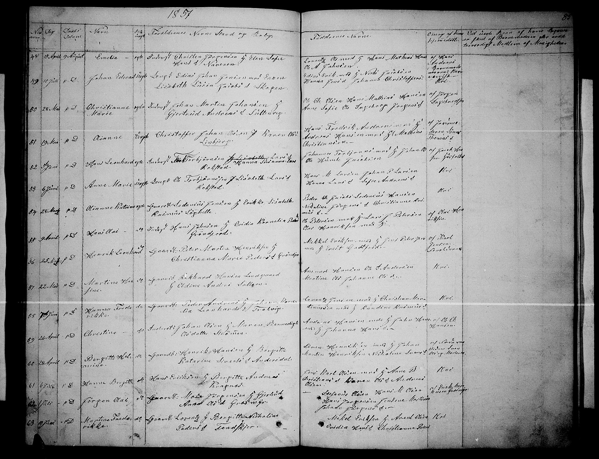 Lenvik sokneprestembete, AV/SATØ-S-1310/H/Ha/Hab/L0003klokker: Parish register (copy) no. 3, 1844-1858, p. 85