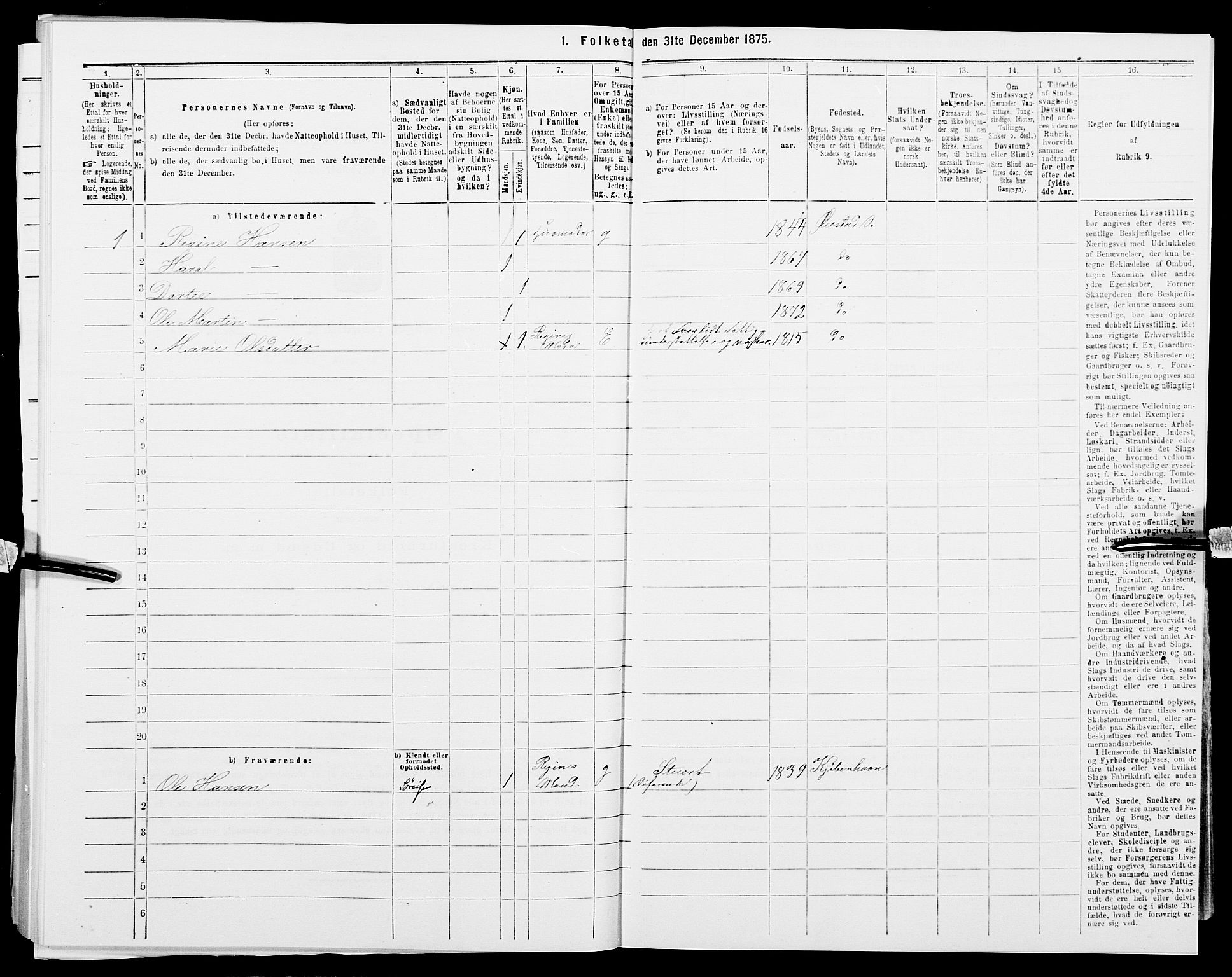 SAK, 1875 census for 0920P Øyestad, 1875, p. 1094