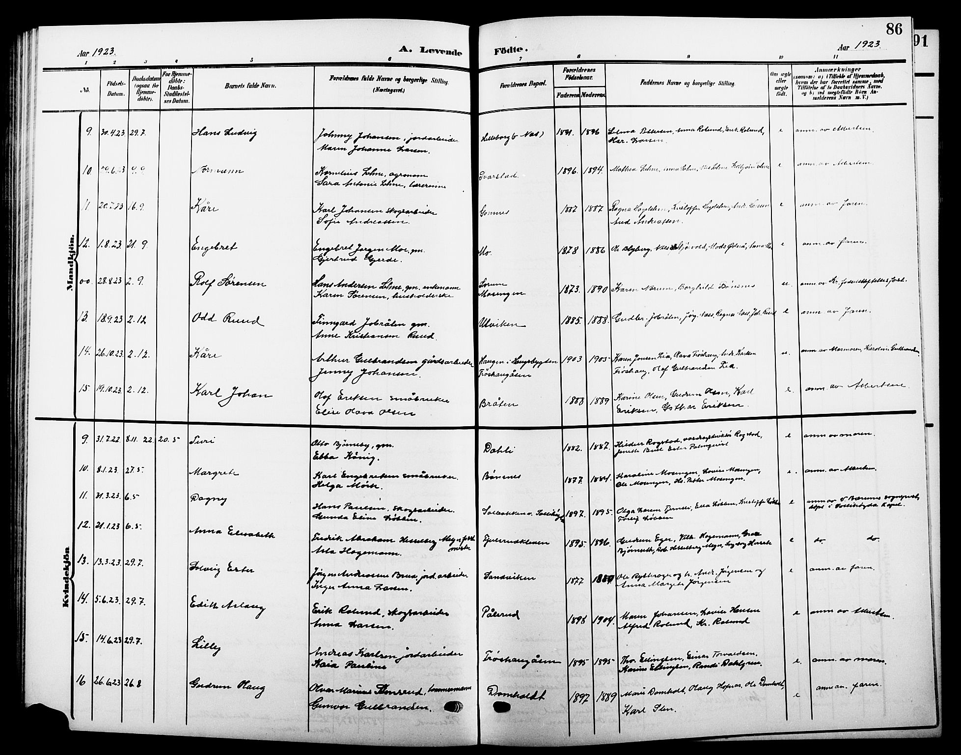 Hole kirkebøker, AV/SAKO-A-228/G/Ga/L0004: Parish register (copy) no. I 4, 1905-1924, p. 86