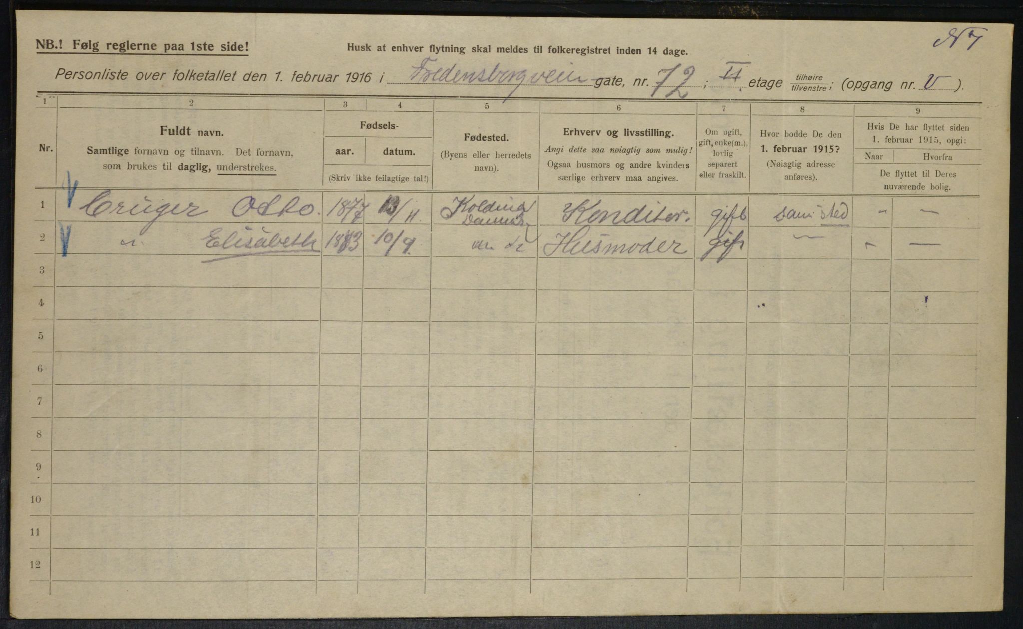 OBA, Municipal Census 1916 for Kristiania, 1916, p. 26913