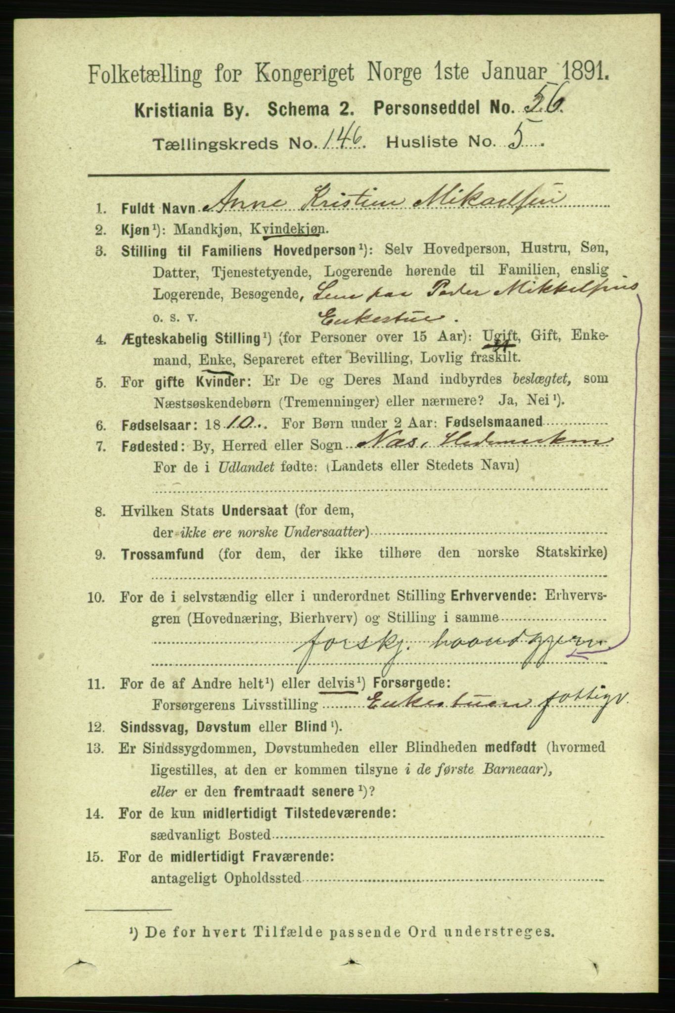 RA, 1891 census for 0301 Kristiania, 1891, p. 81094