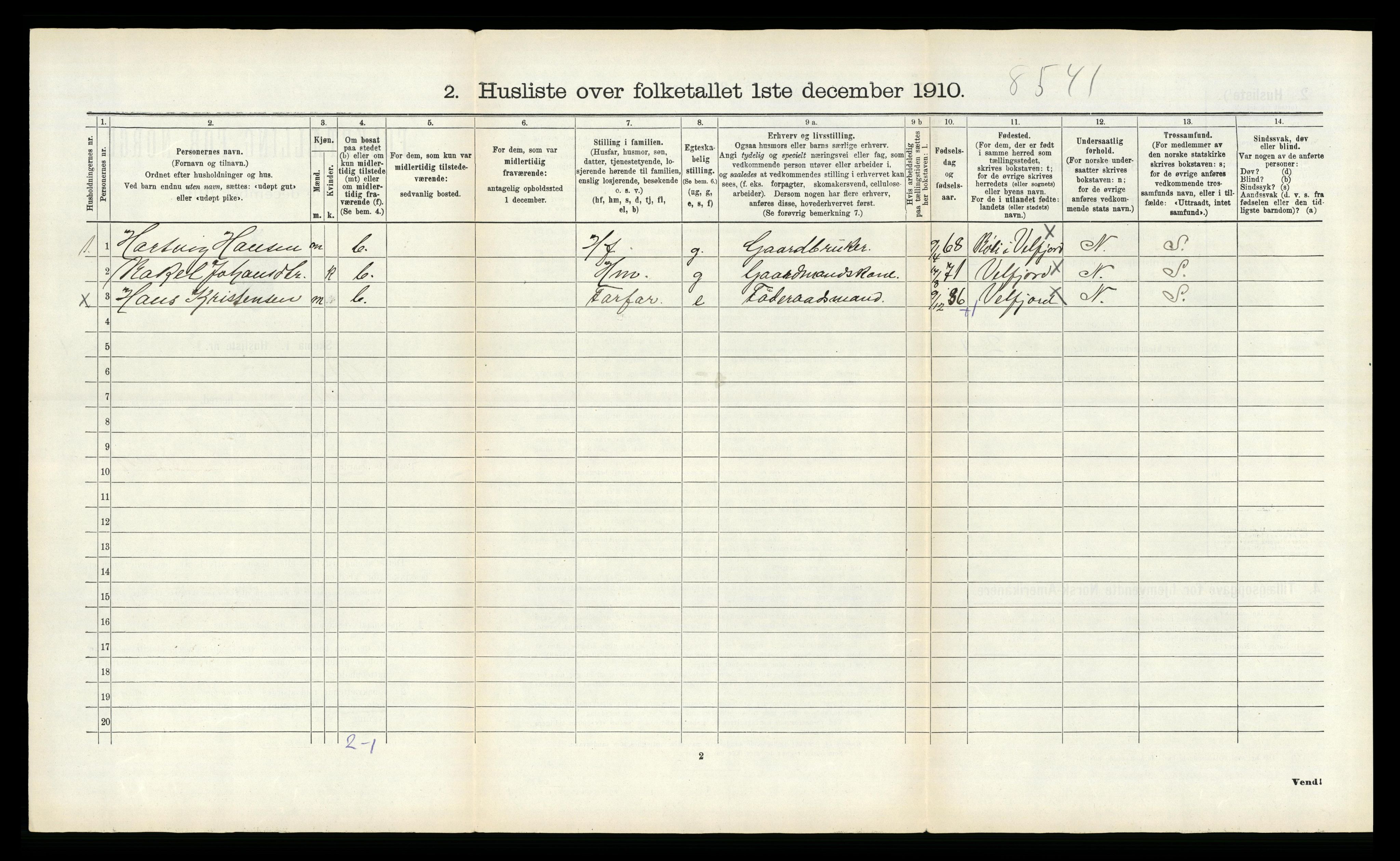 RA, 1910 census for Vik, 1910, p. 885