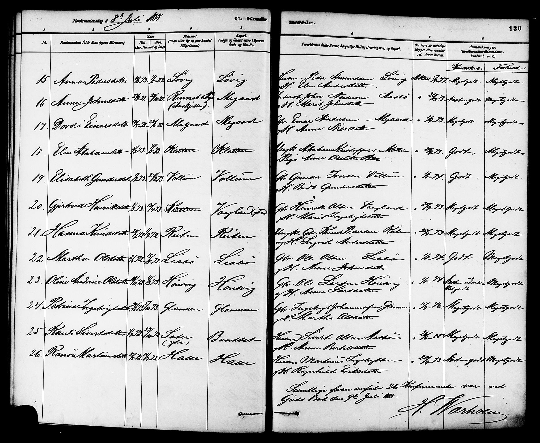 Ministerialprotokoller, klokkerbøker og fødselsregistre - Møre og Romsdal, SAT/A-1454/576/L0885: Parish register (official) no. 576A03, 1880-1898, p. 130