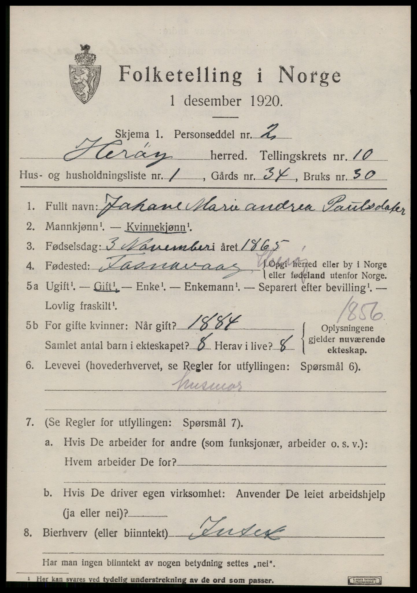 SAT, 1920 census for Herøy (MR), 1920, p. 6159