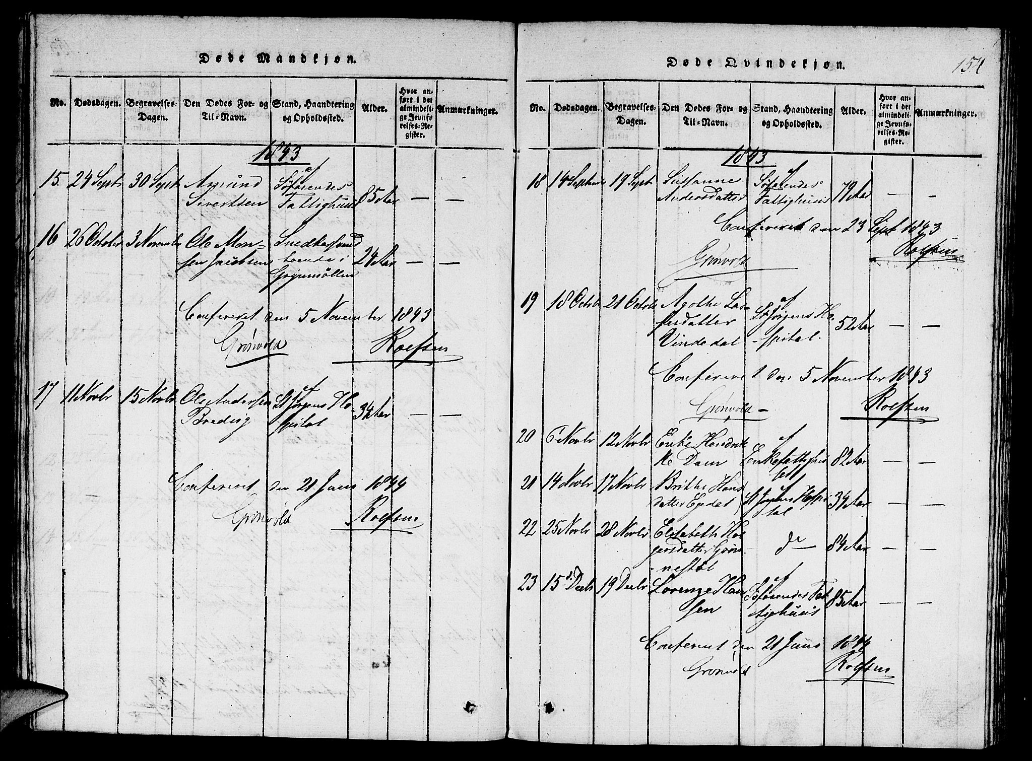 St. Jørgens hospital og Årstad sokneprestembete, AV/SAB-A-99934: Parish register (copy) no. A 1, 1816-1843, p. 154