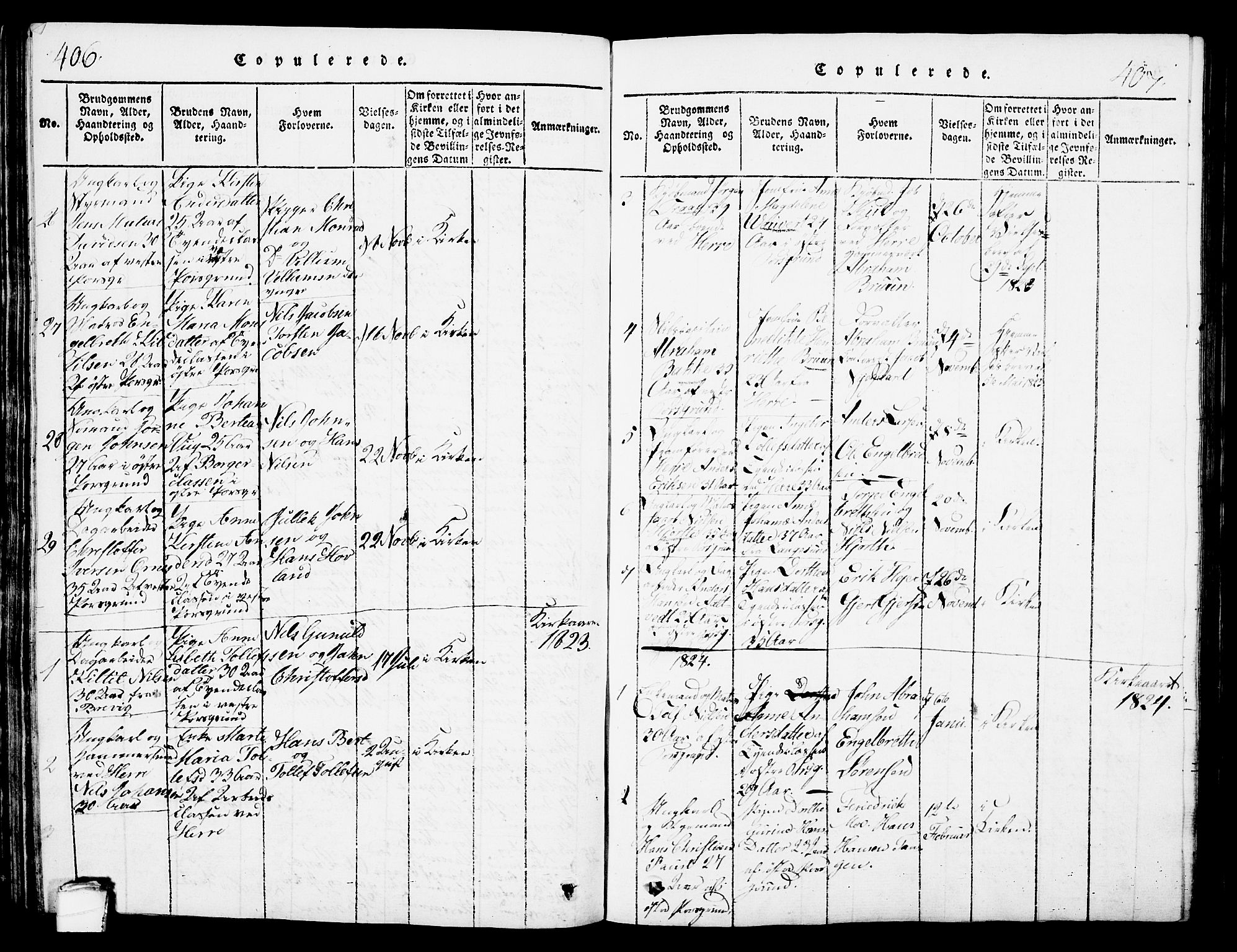 Porsgrunn kirkebøker , SAKO/A-104/G/Gb/L0001: Parish register (copy) no. II 1, 1817-1828, p. 406-407