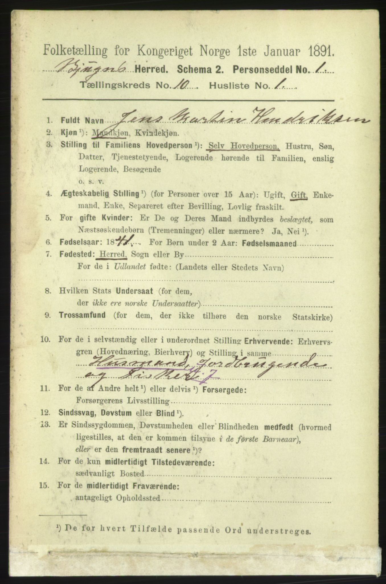 RA, 1891 census for 1627 Bjugn, 1891, p. 2712