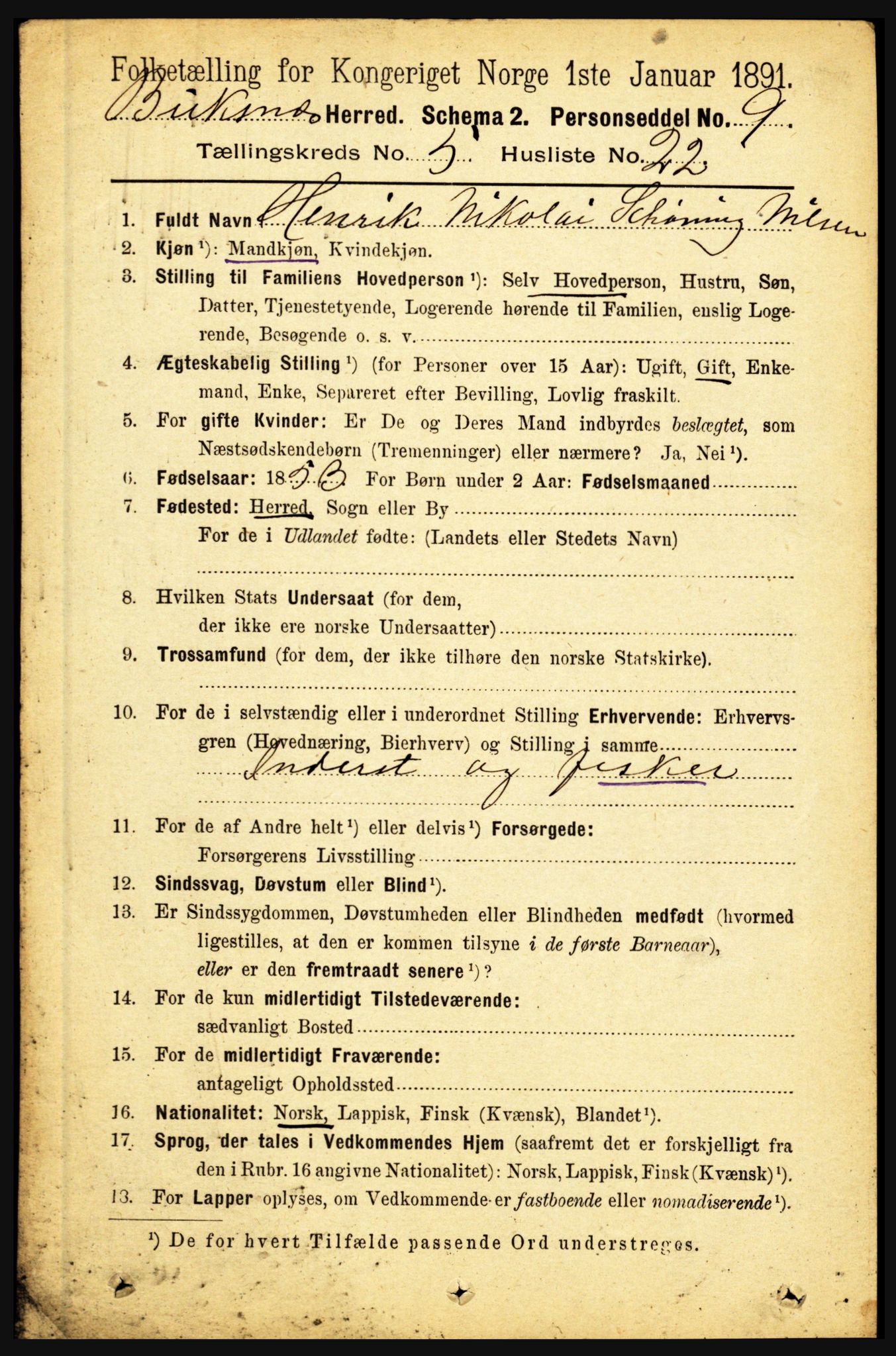 RA, 1891 census for 1860 Buksnes, 1891, p. 4015