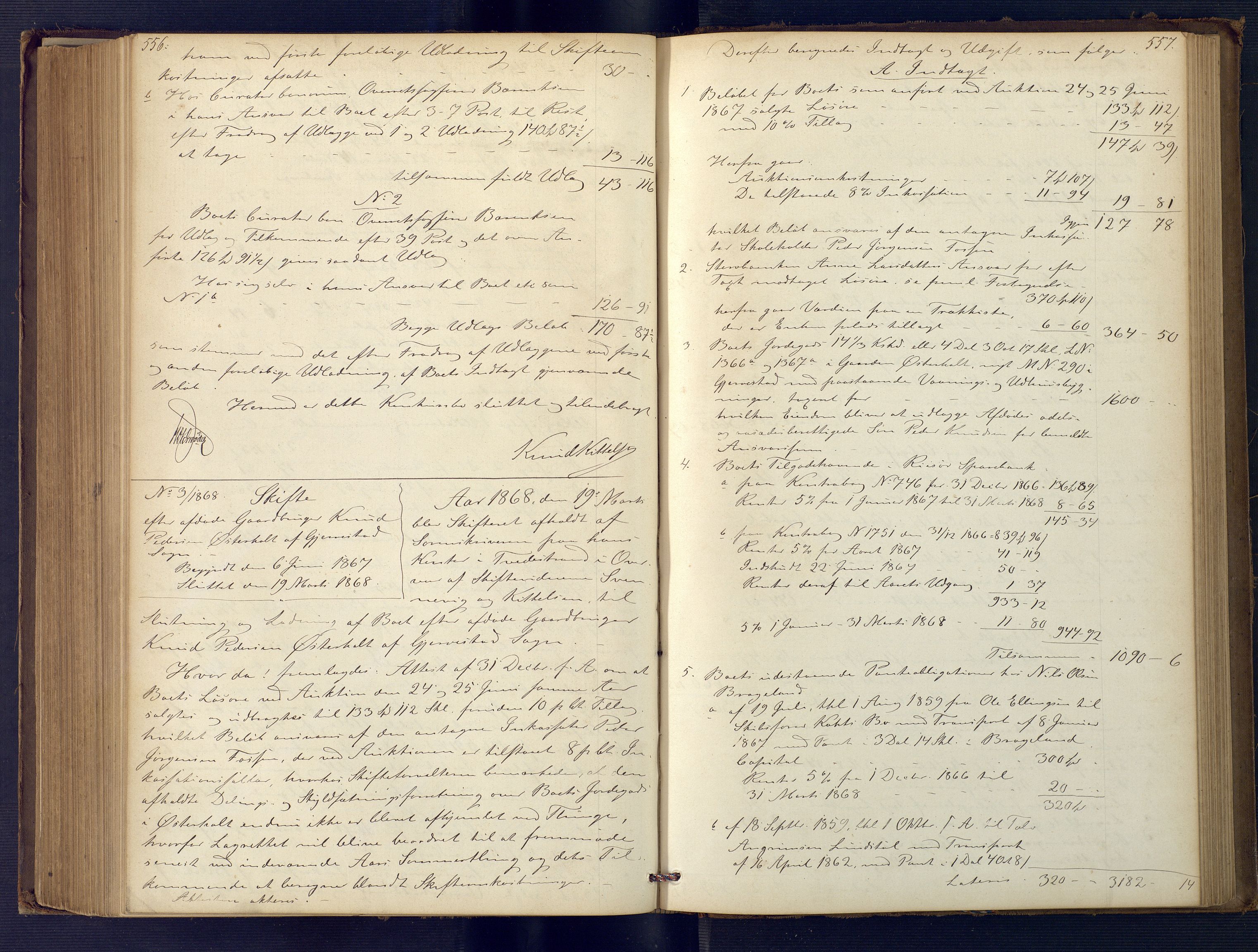 Holt sorenskriveri, SAK/1221-0002/H/Hc/L0030: Skifteutlodningsprotokoll nr. 5, 1863-1869, p. 556-557