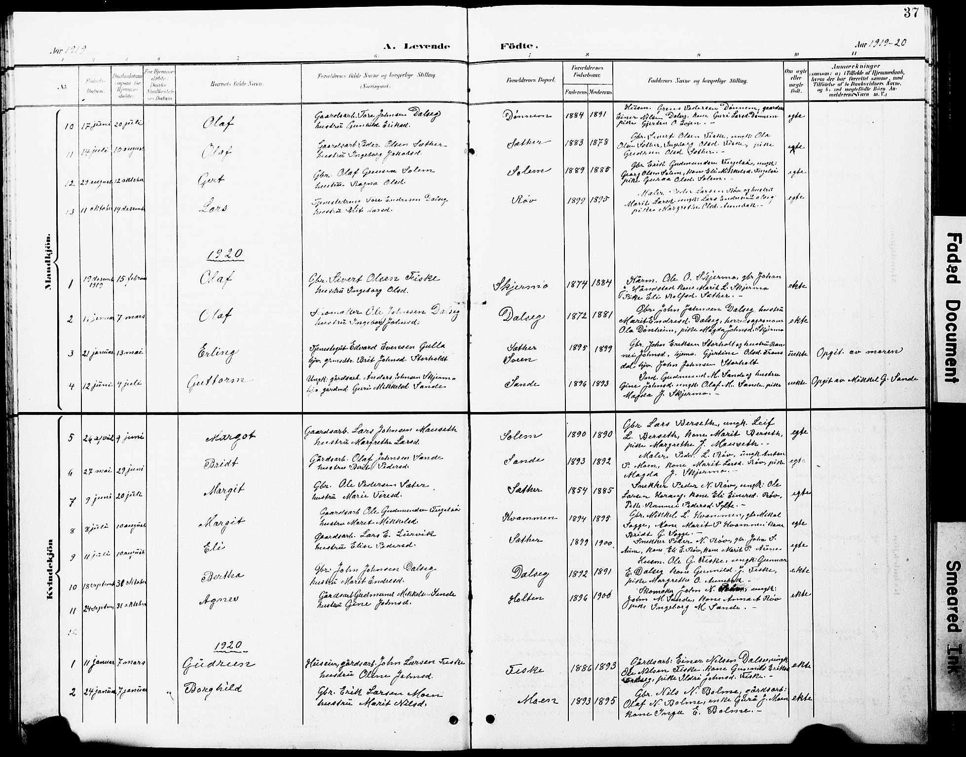 Ministerialprotokoller, klokkerbøker og fødselsregistre - Møre og Romsdal, SAT/A-1454/597/L1065: Parish register (copy) no. 597C02, 1899-1930, p. 37