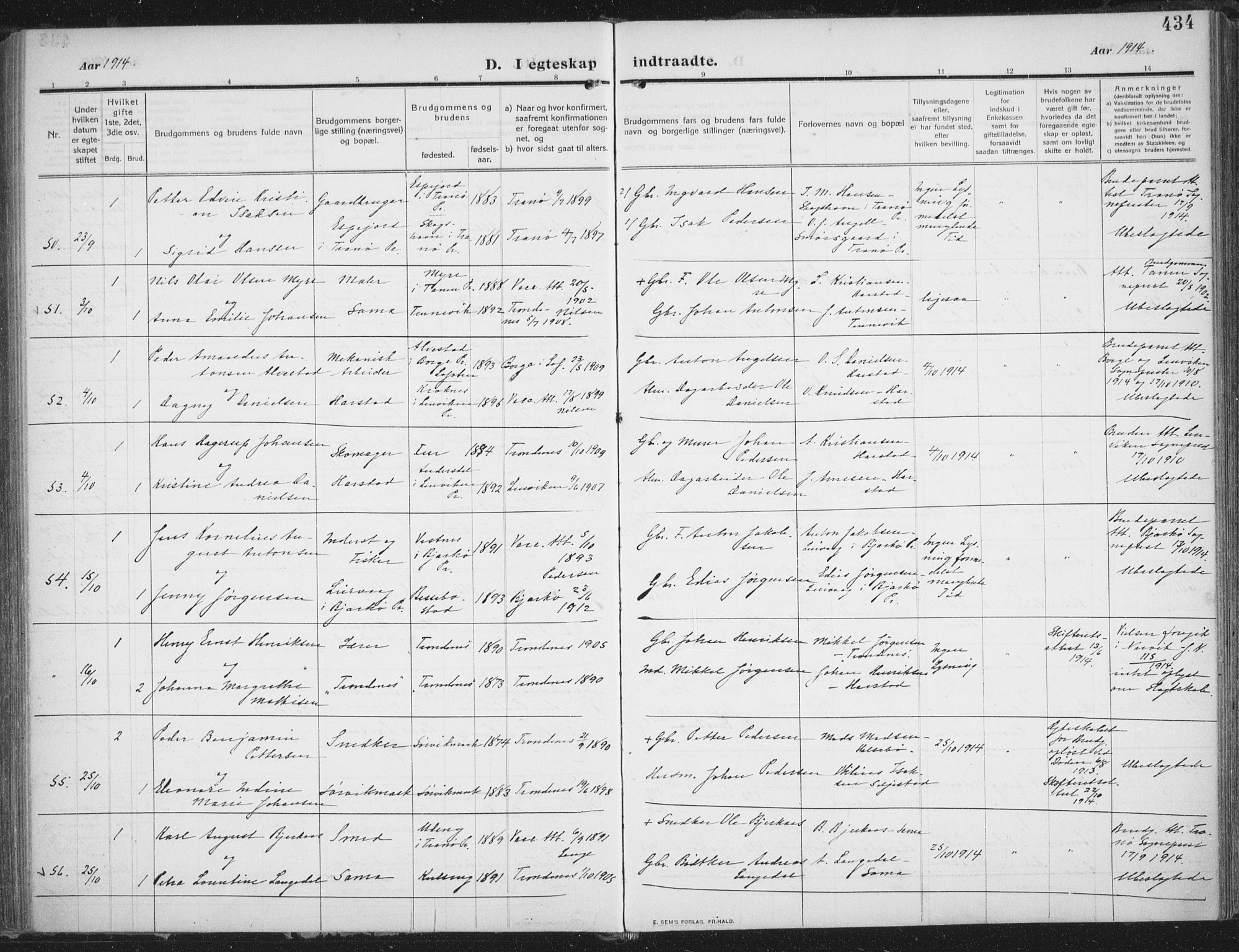 Trondenes sokneprestkontor, SATØ/S-1319/H/Ha/L0018kirke: Parish register (official) no. 18, 1909-1918, p. 434