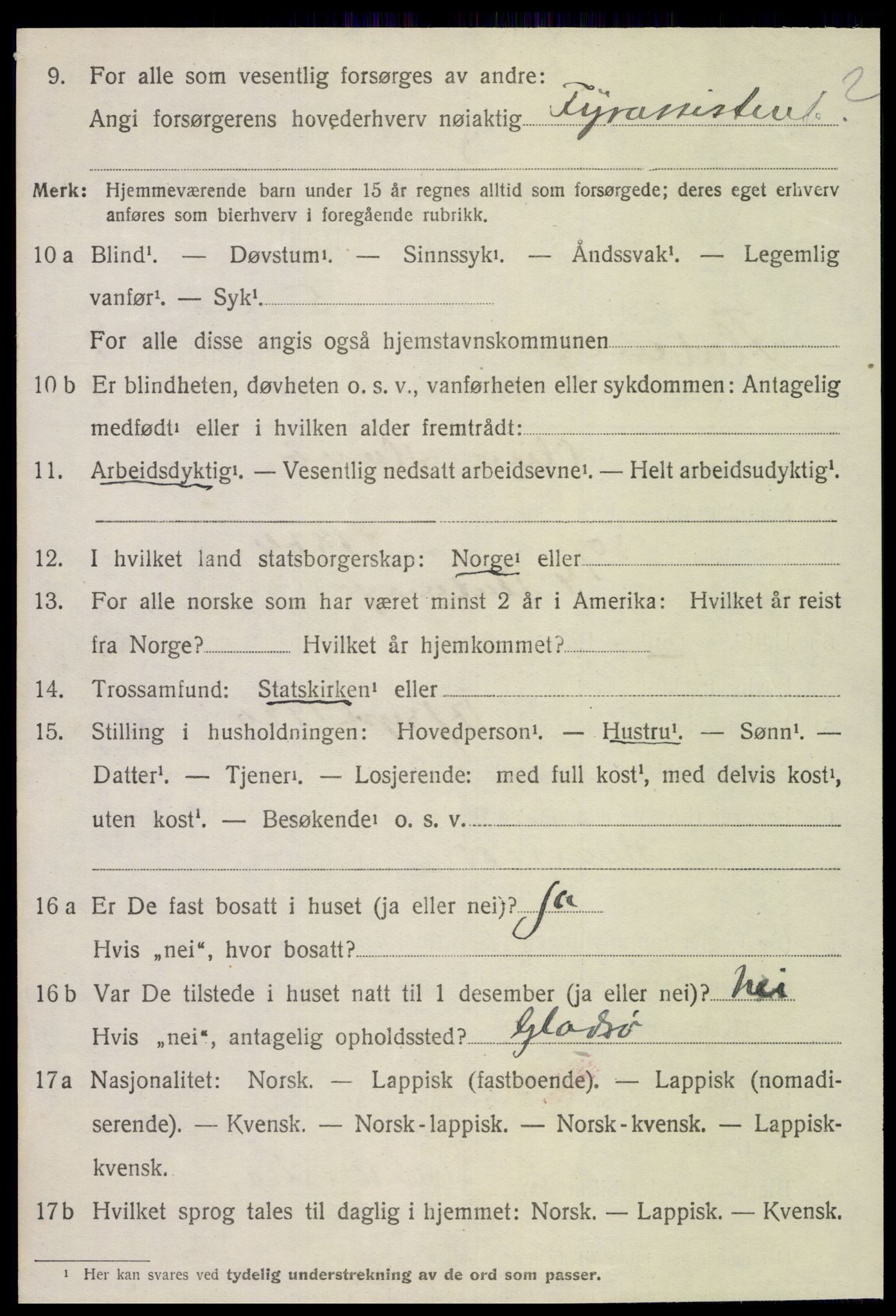 SAT, 1920 census for Flatanger, 1920, p. 3659