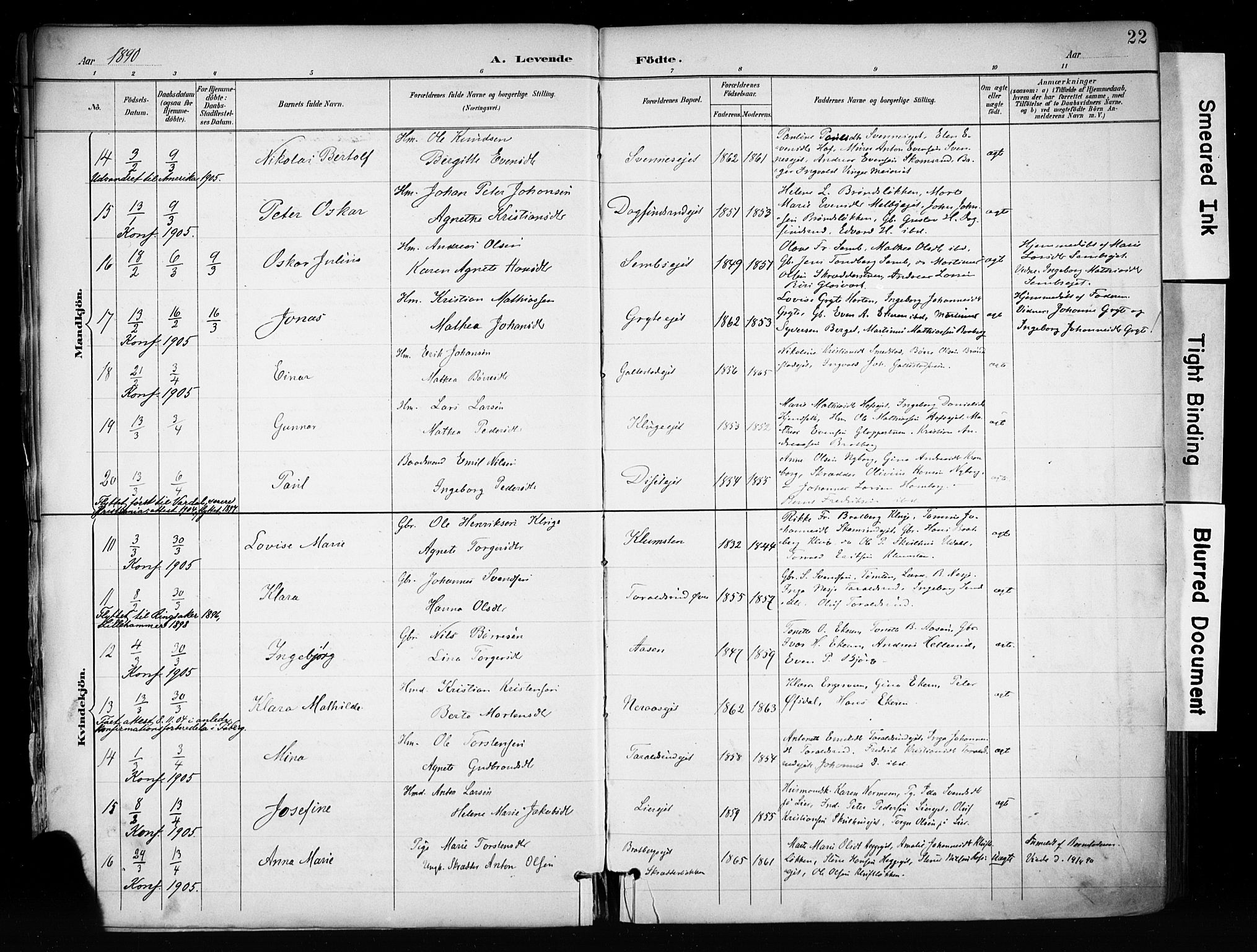 Biri prestekontor, AV/SAH-PREST-096/H/Ha/Haa/L0009: Parish register (official) no. 9, 1887-1900, p. 22